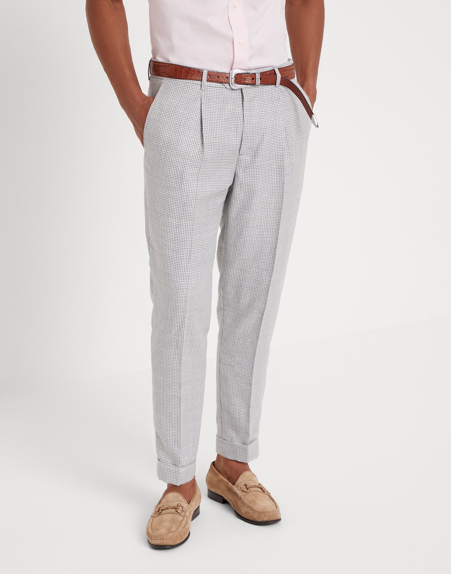 Houndstooth trousers Pearl Grey Man - Brunello Cucinelli