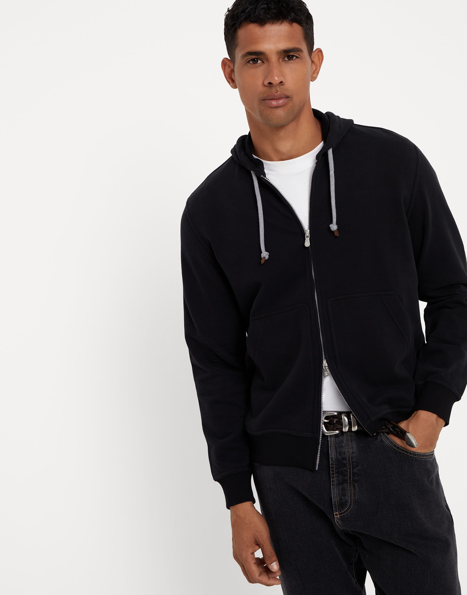 Hooded zip-up sweatshirt Black Man - Brunello Cucinelli