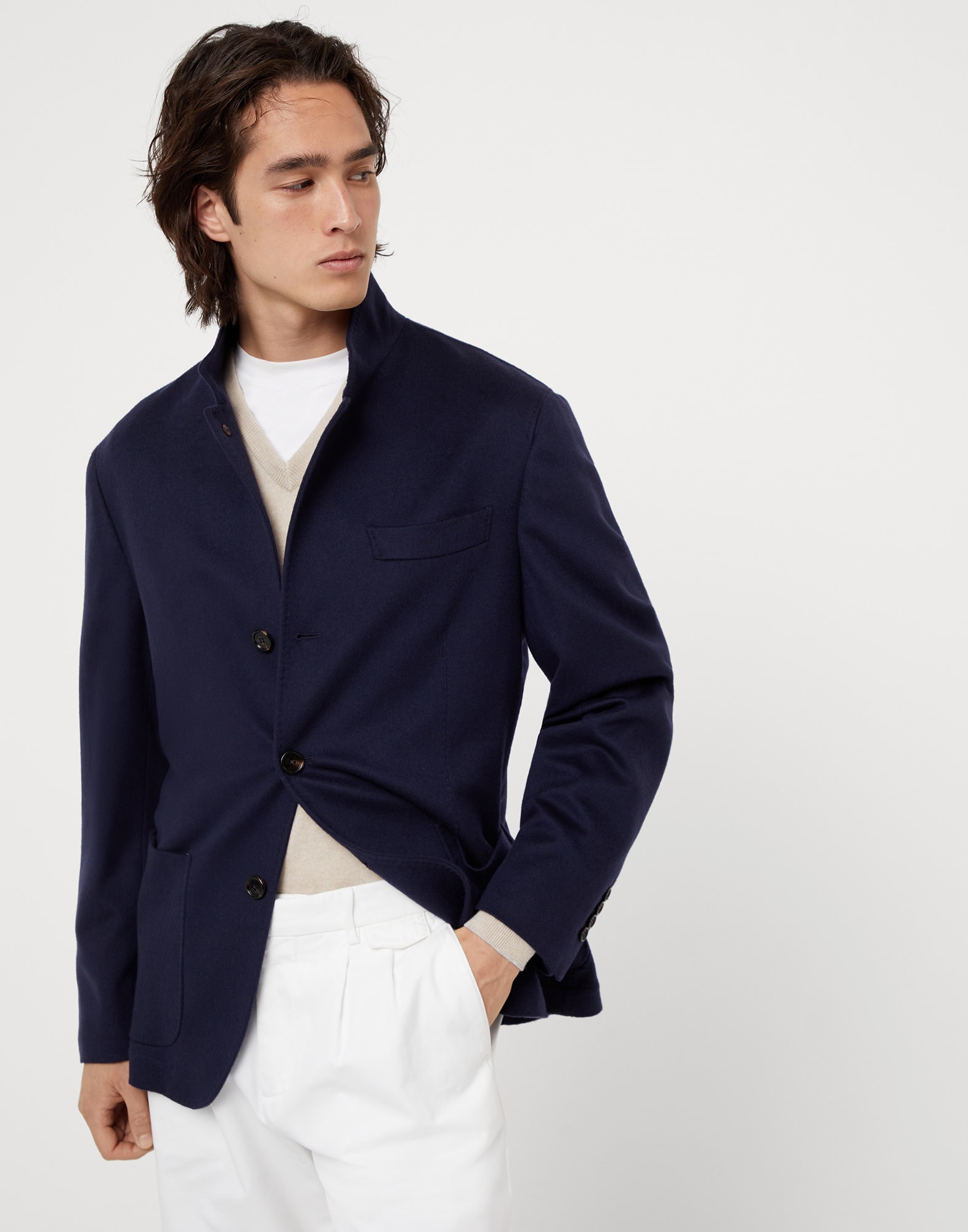 Outerwear in cashmere e vicuña Blu Uomo - Brunello Cucinelli