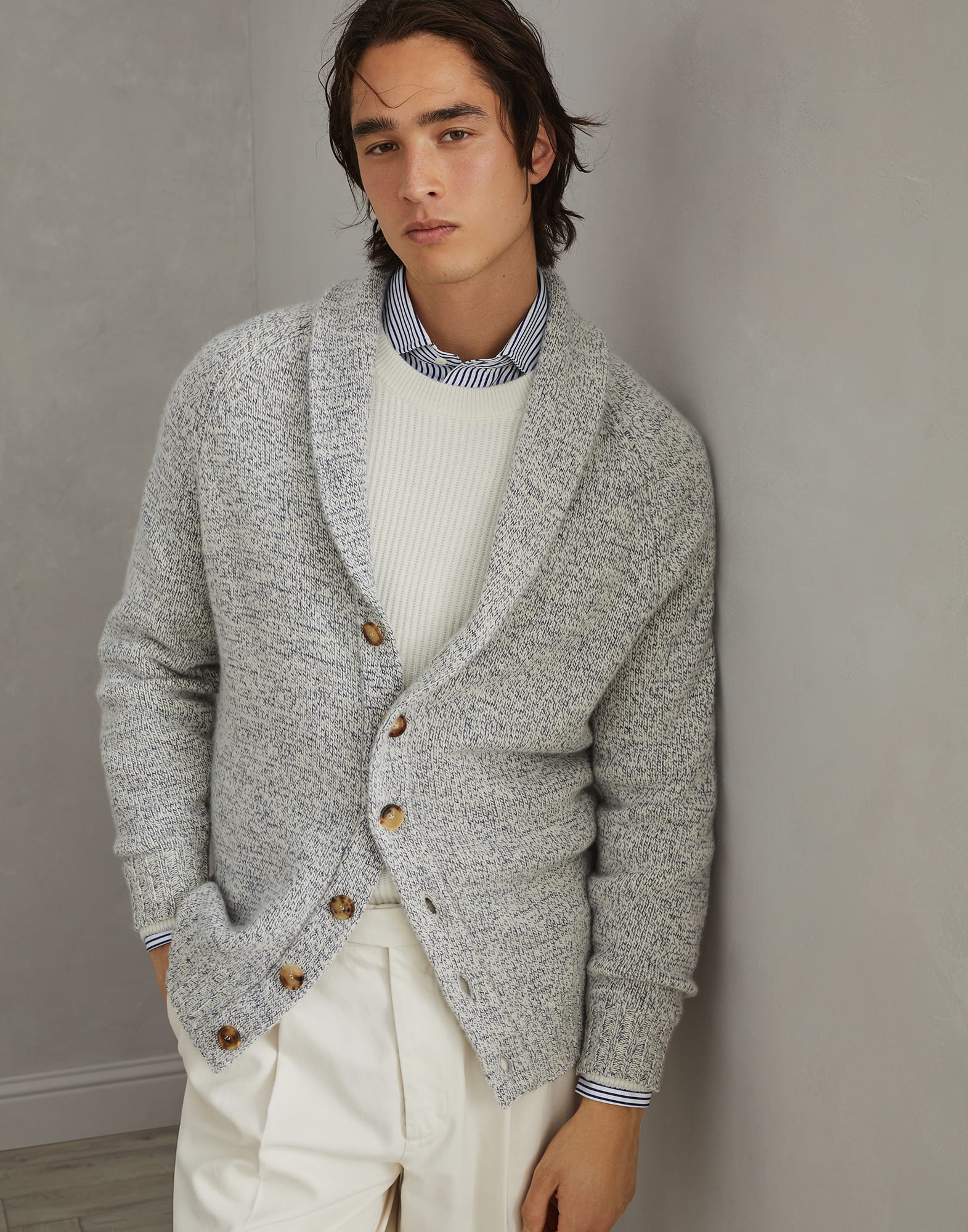 Cashmere Mouline cardigan 242MSA504916 for Man Brunello Cucinelli