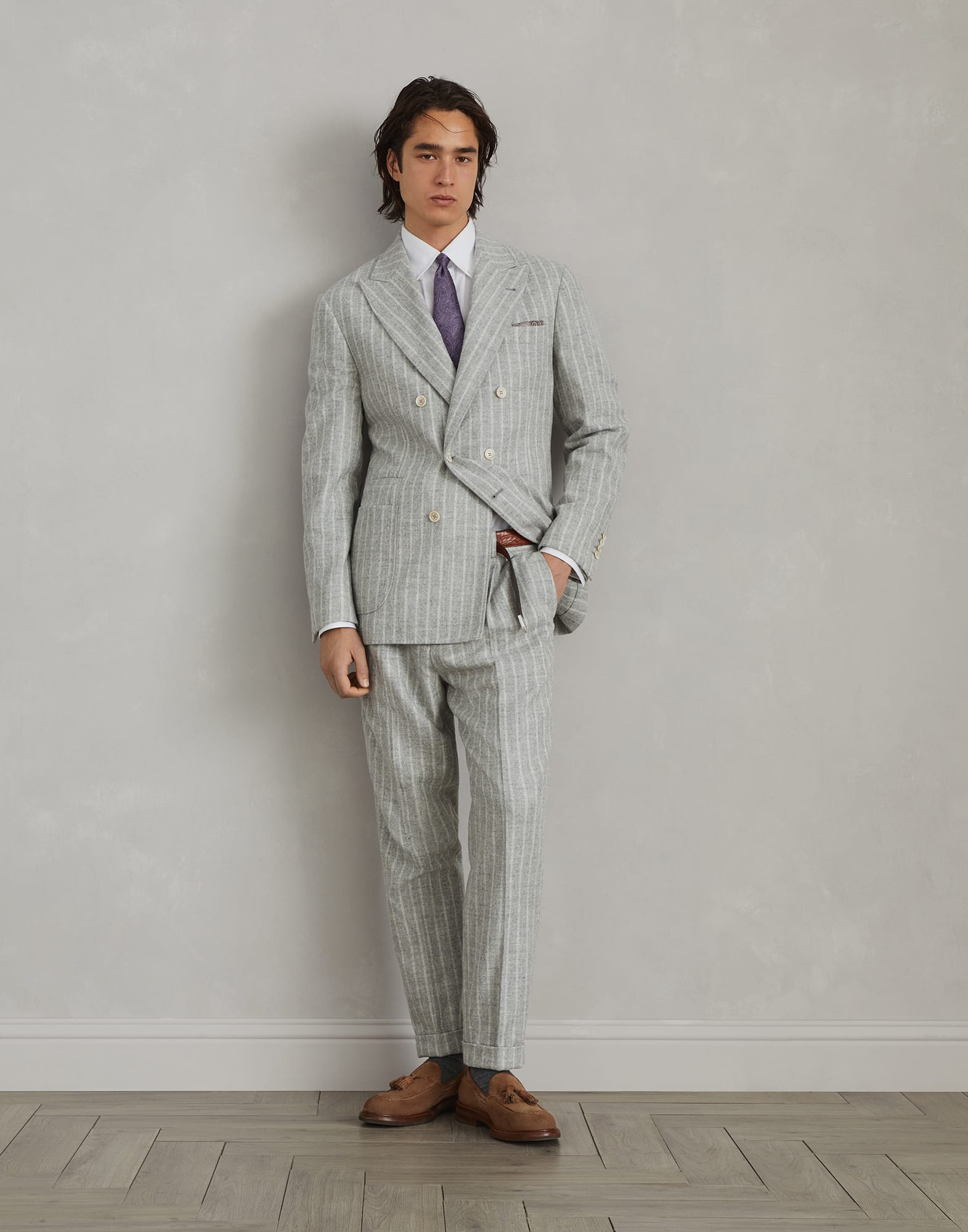 Chalk stripe trousers (242MY457L00HC003) for Man | Brunello Cucinelli