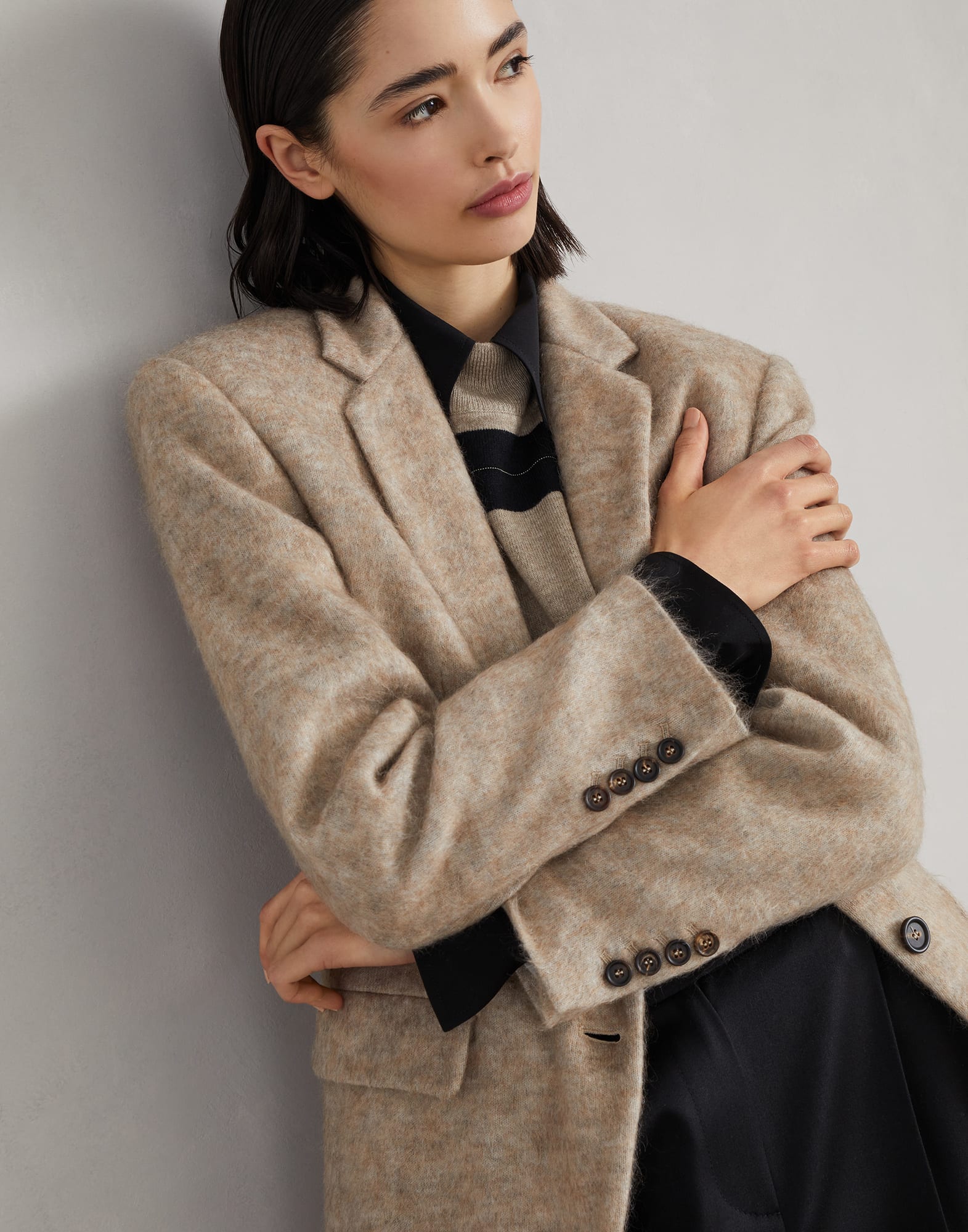 Knit blazer with monili Light Brown Woman - Brunello Cucinelli