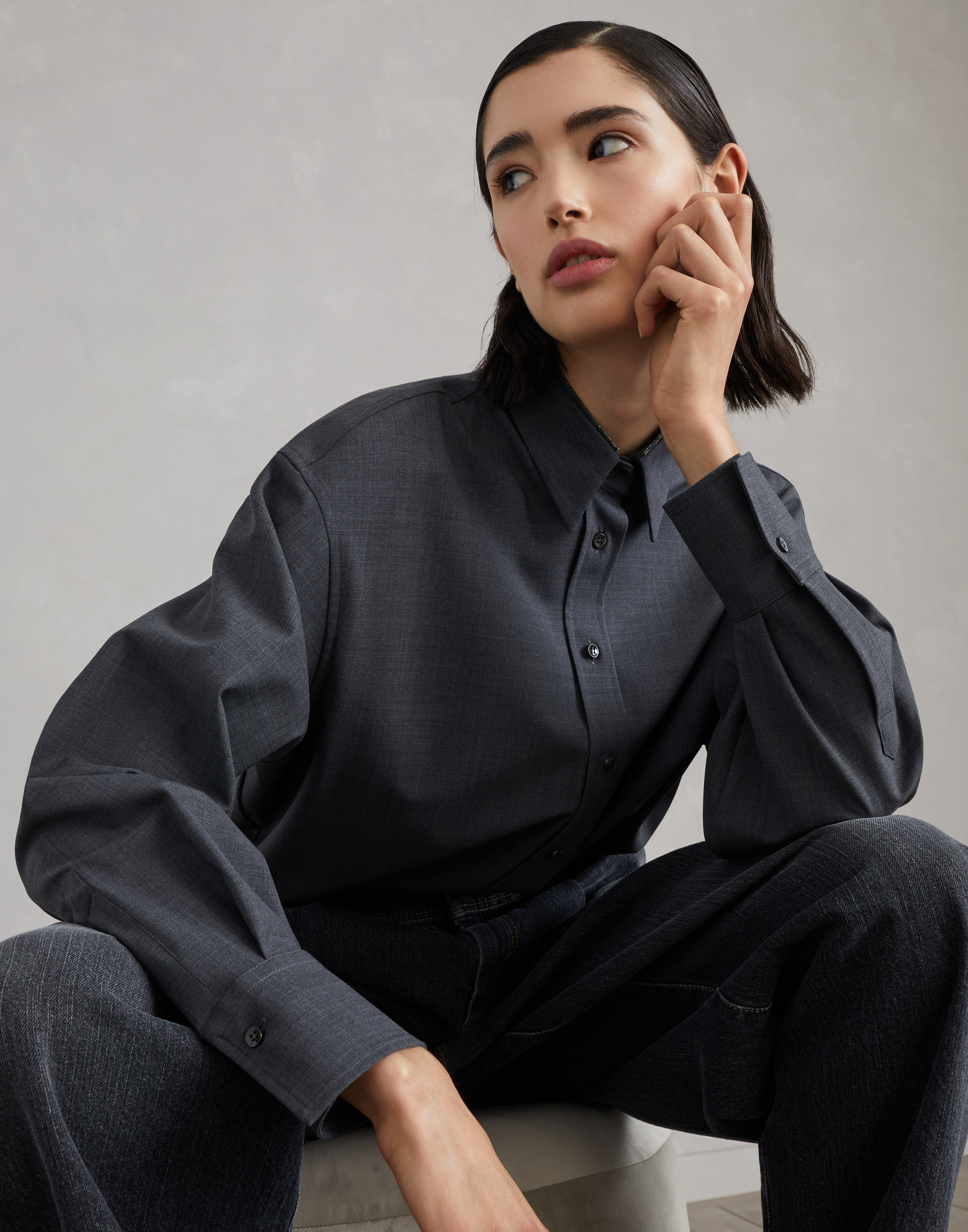 Tropical Luxury Wool shirt Lignite Grey Woman - Brunello Cucinelli
