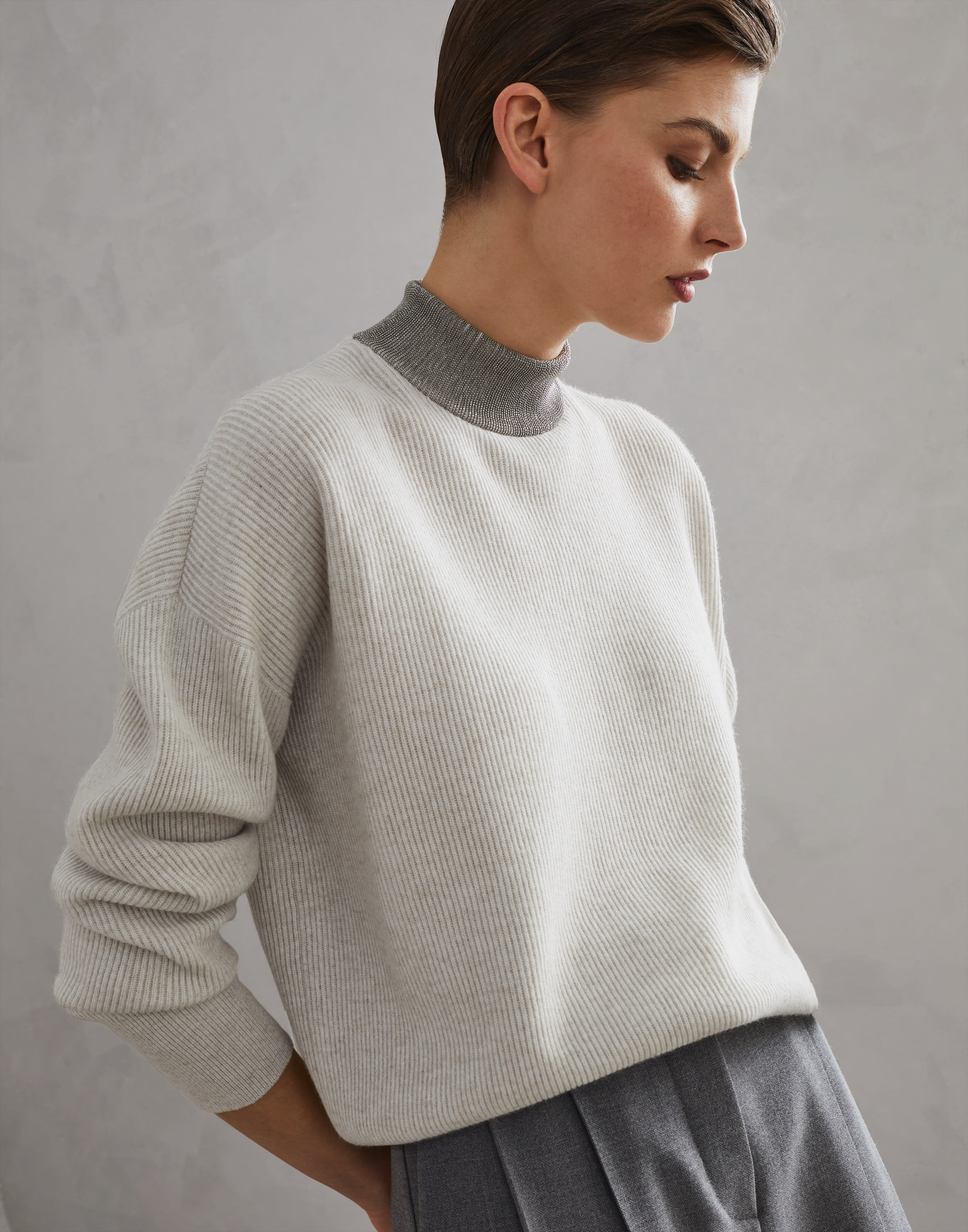 Cashmere sweater Pearl Grey Woman - Brunello Cucinelli