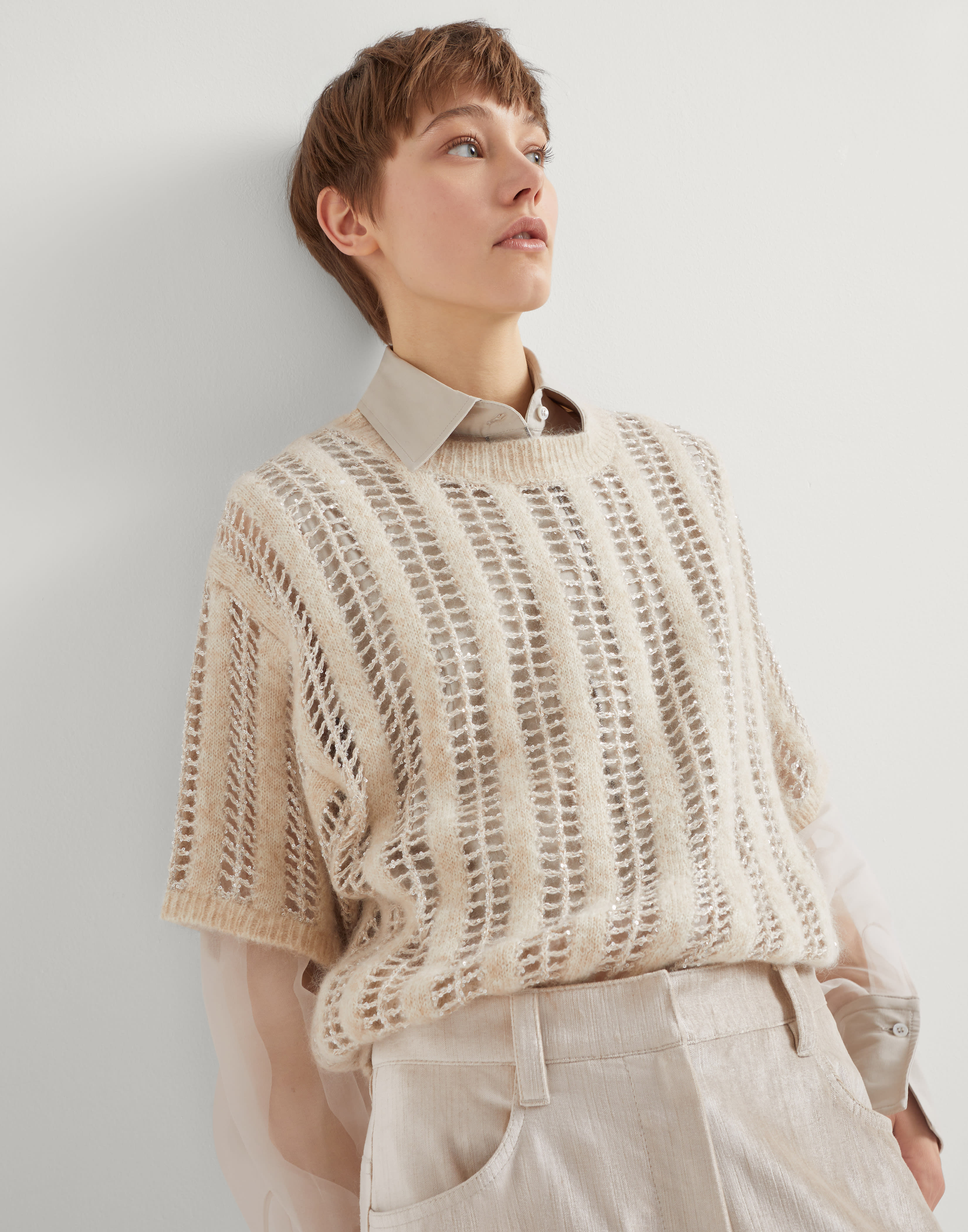 Dazzling Net sweater Beige Woman - Brunello Cucinelli