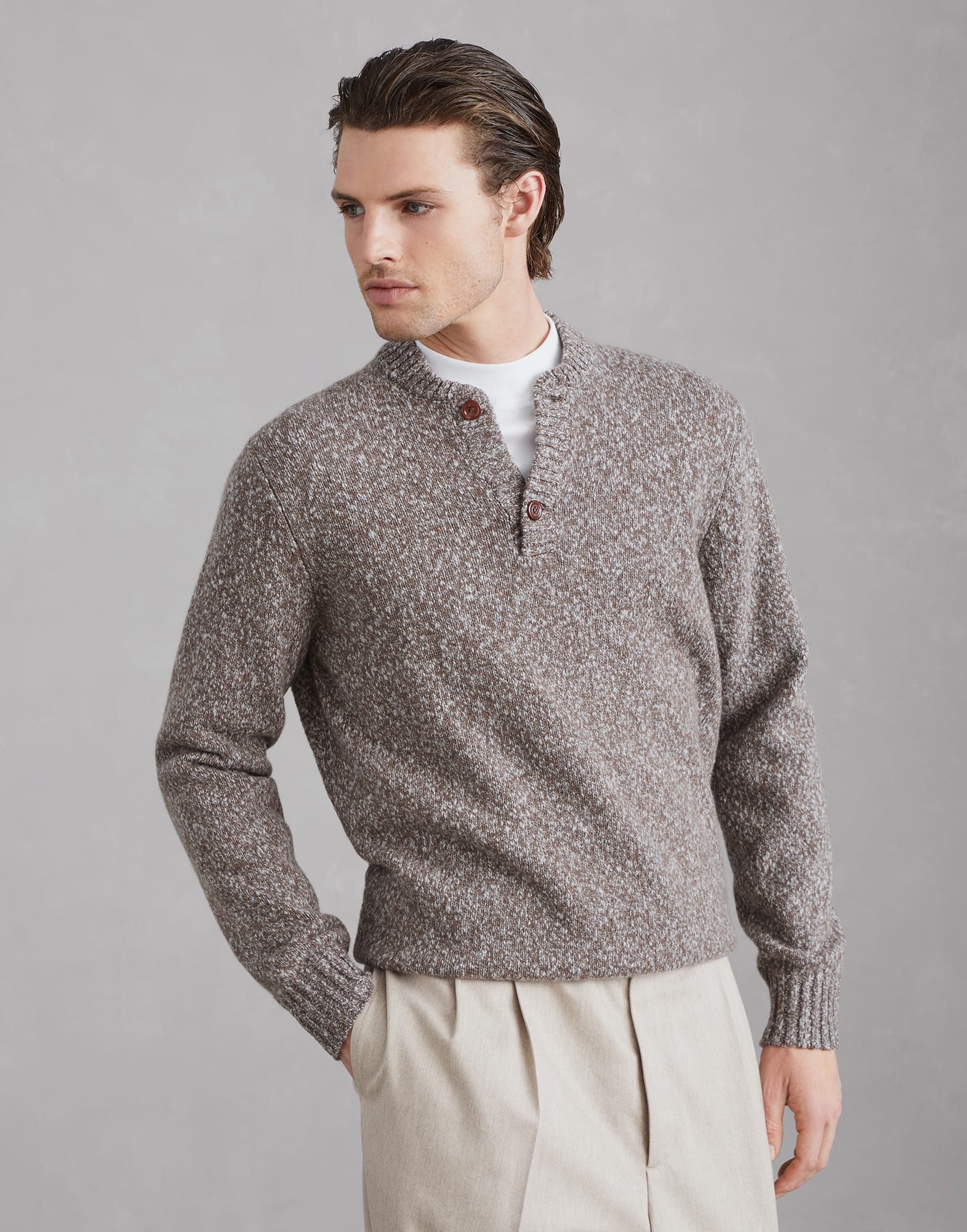 Sweater with henley collar