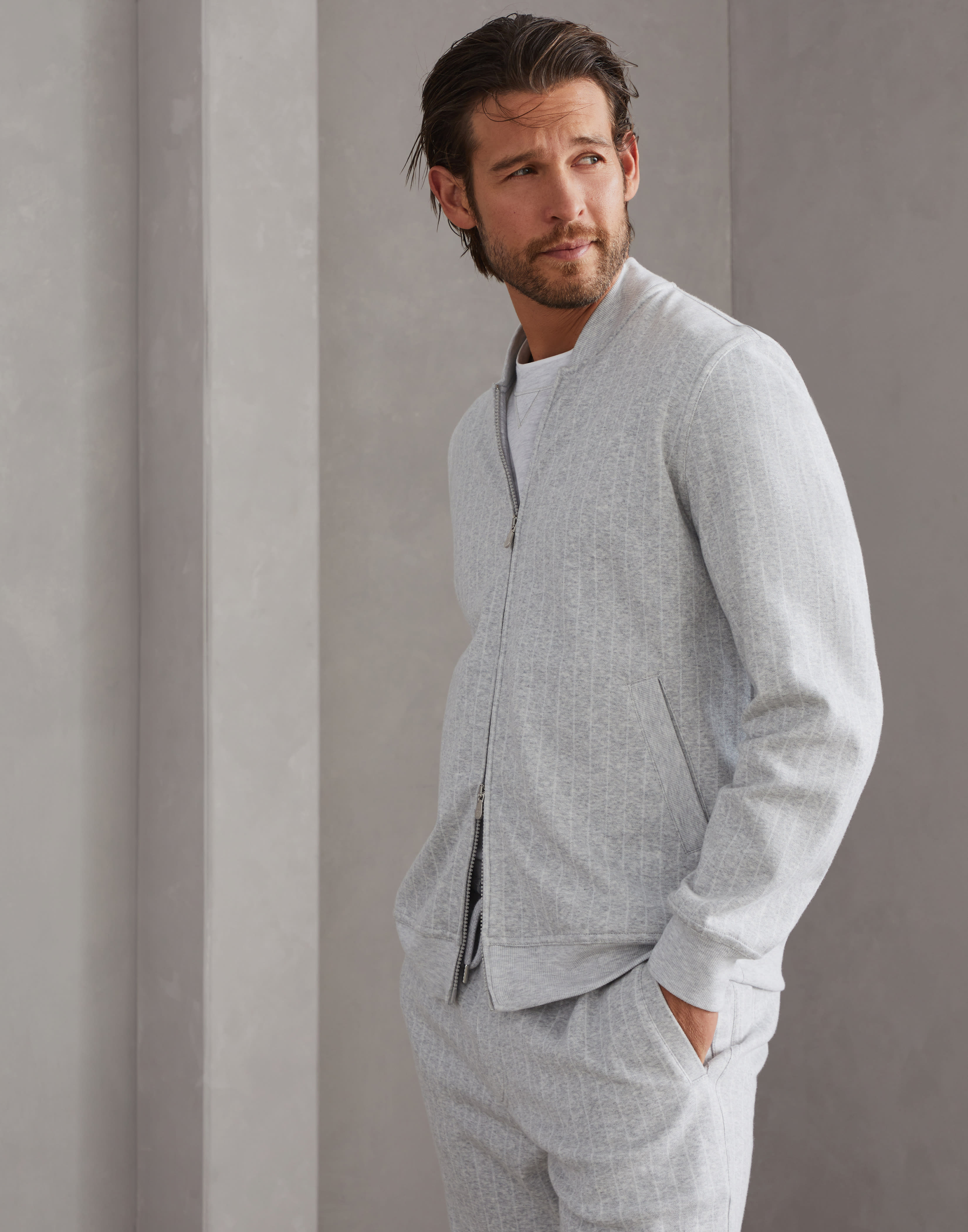 Double cloth sweatshirt Pearl Grey Man - Brunello Cucinelli