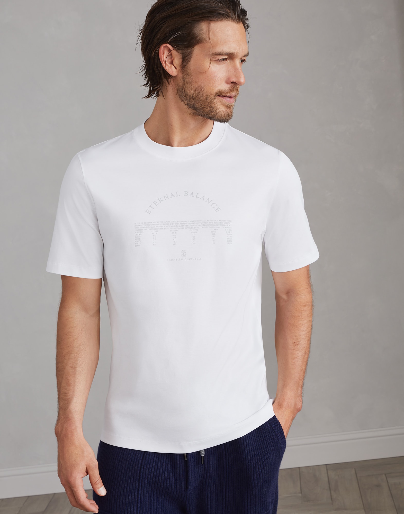 BRUNELLO CUCINELLI ホワイトリブ Tシャツ 半袖 BRUNELLO CUCINELLI ホワイトリブ Tシャツ 半袖