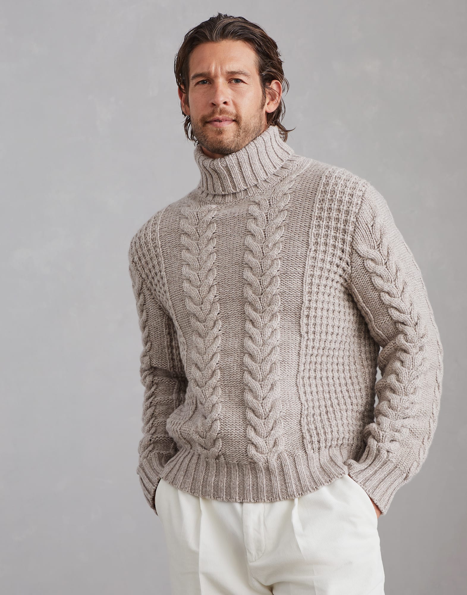Jersey De Punto Hombre Karl's People - Cuello Alto, Invierno, Lana Gruesa, Color Crudo