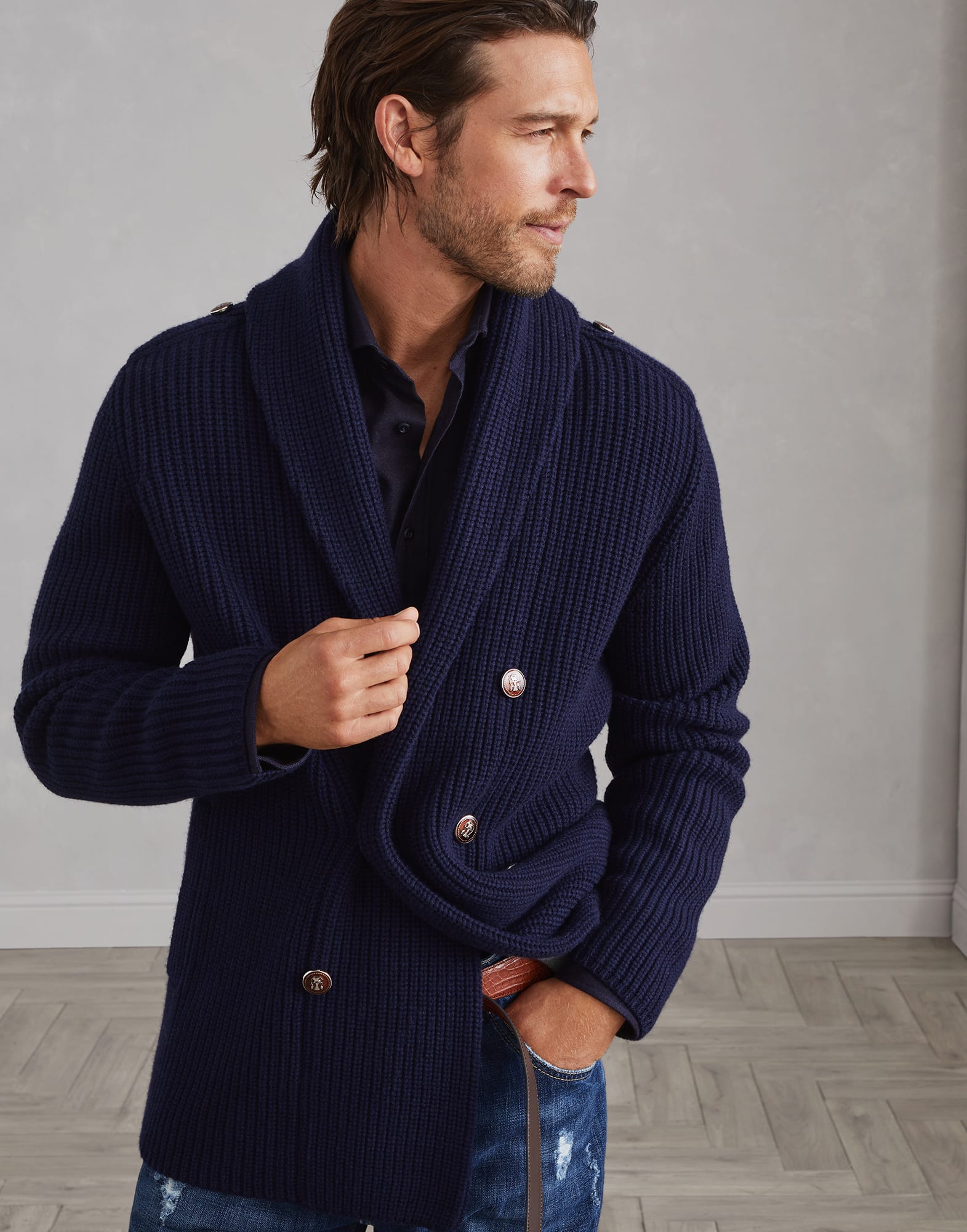 Cardigan with metal buttons