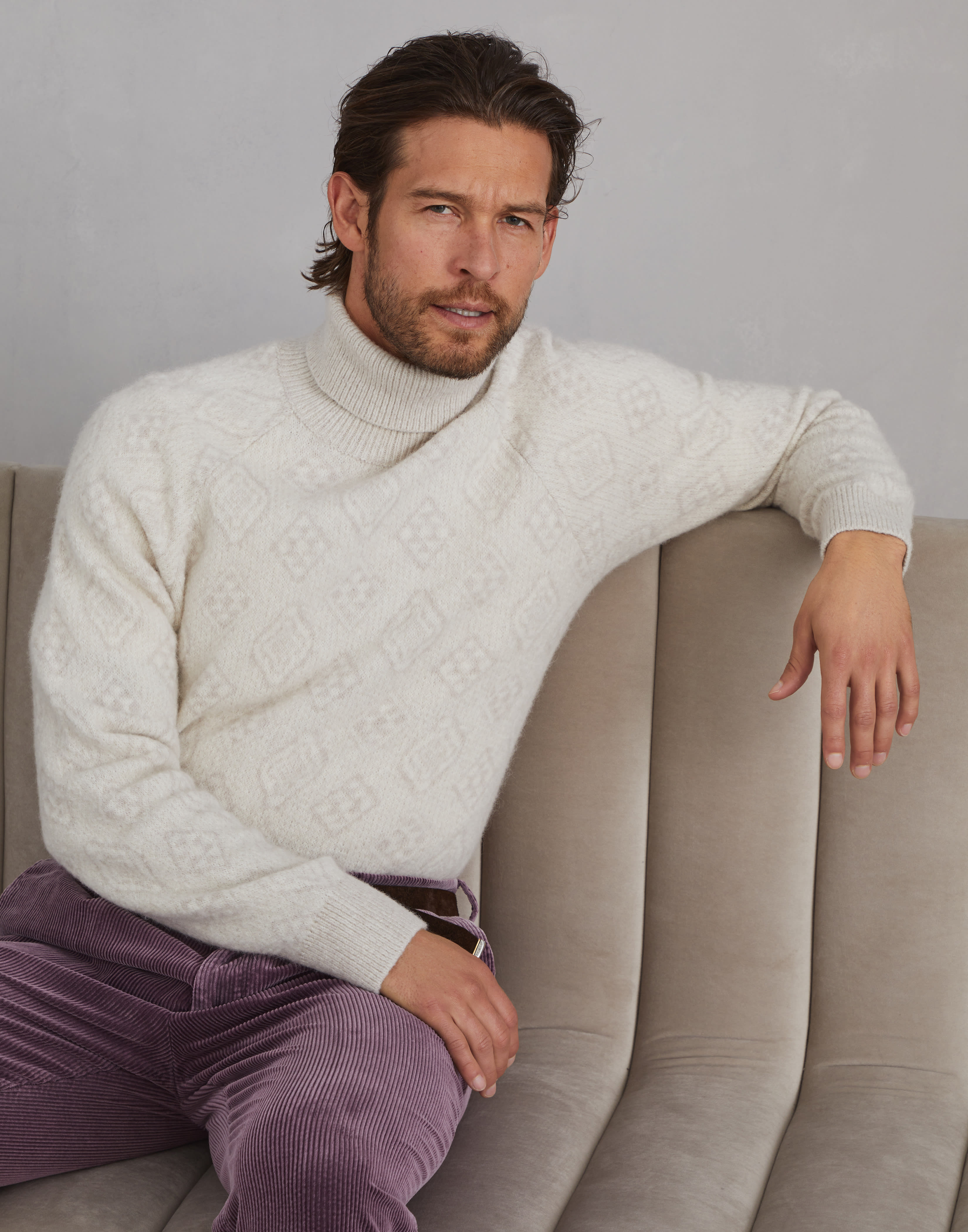Geometric Jacquard turtleneck sweater Panama Man - Brunello Cucinelli