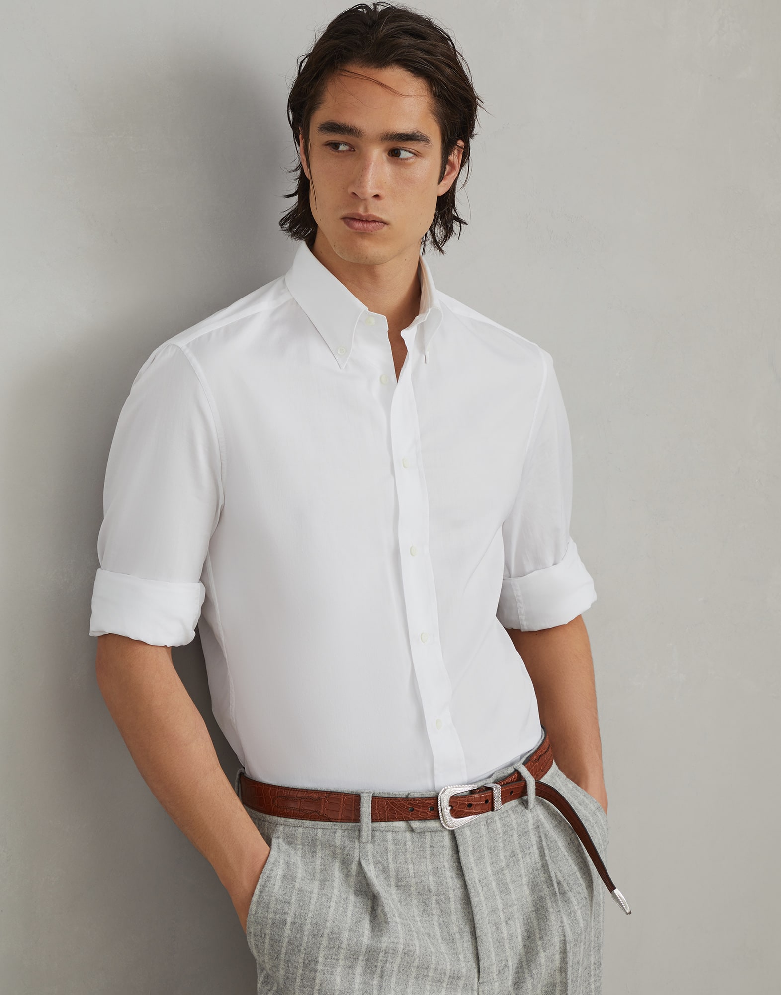 Camicia in twill Bianco Uomo - Brunello Cucinelli