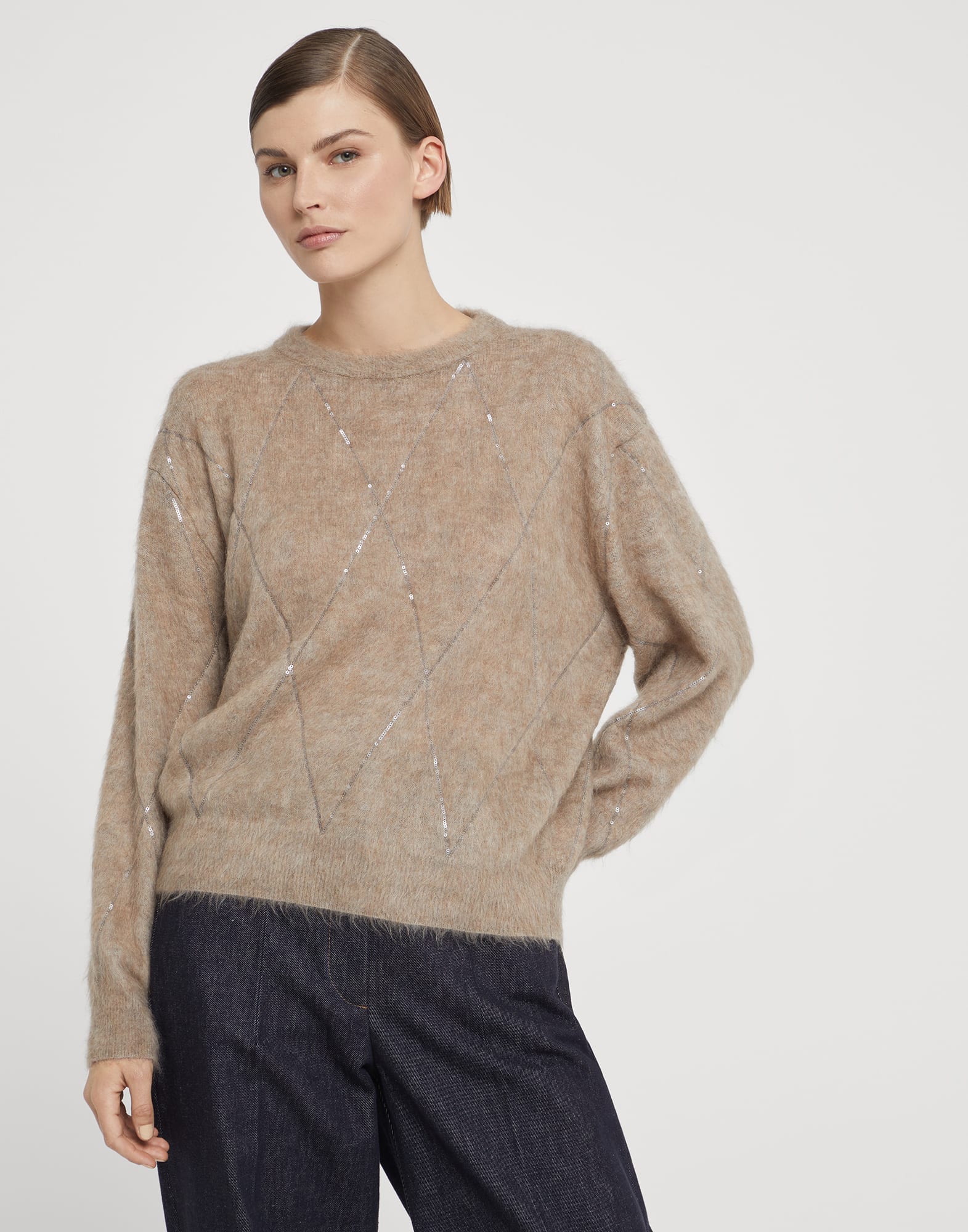 Sweater with Dazzling Argyle Embroidery