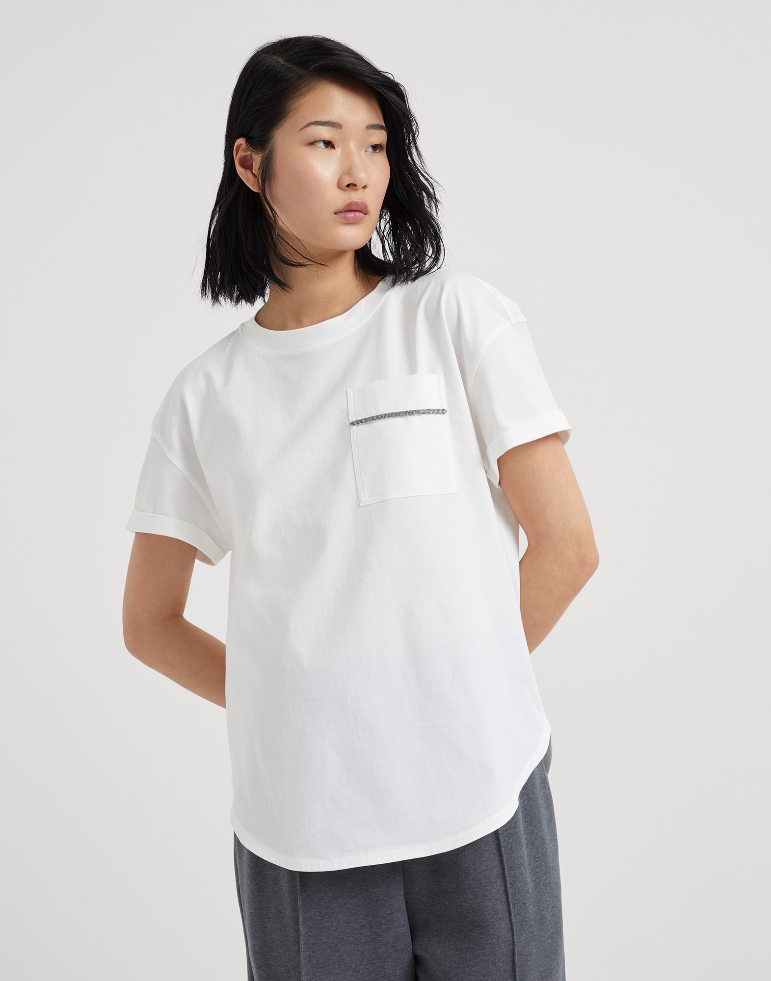 ブルネロクチネリ モニーレ刺繍コットンジャージーTシャツ ブルネロクチネリ モニーレ刺繍コットンジャージーTシャツ