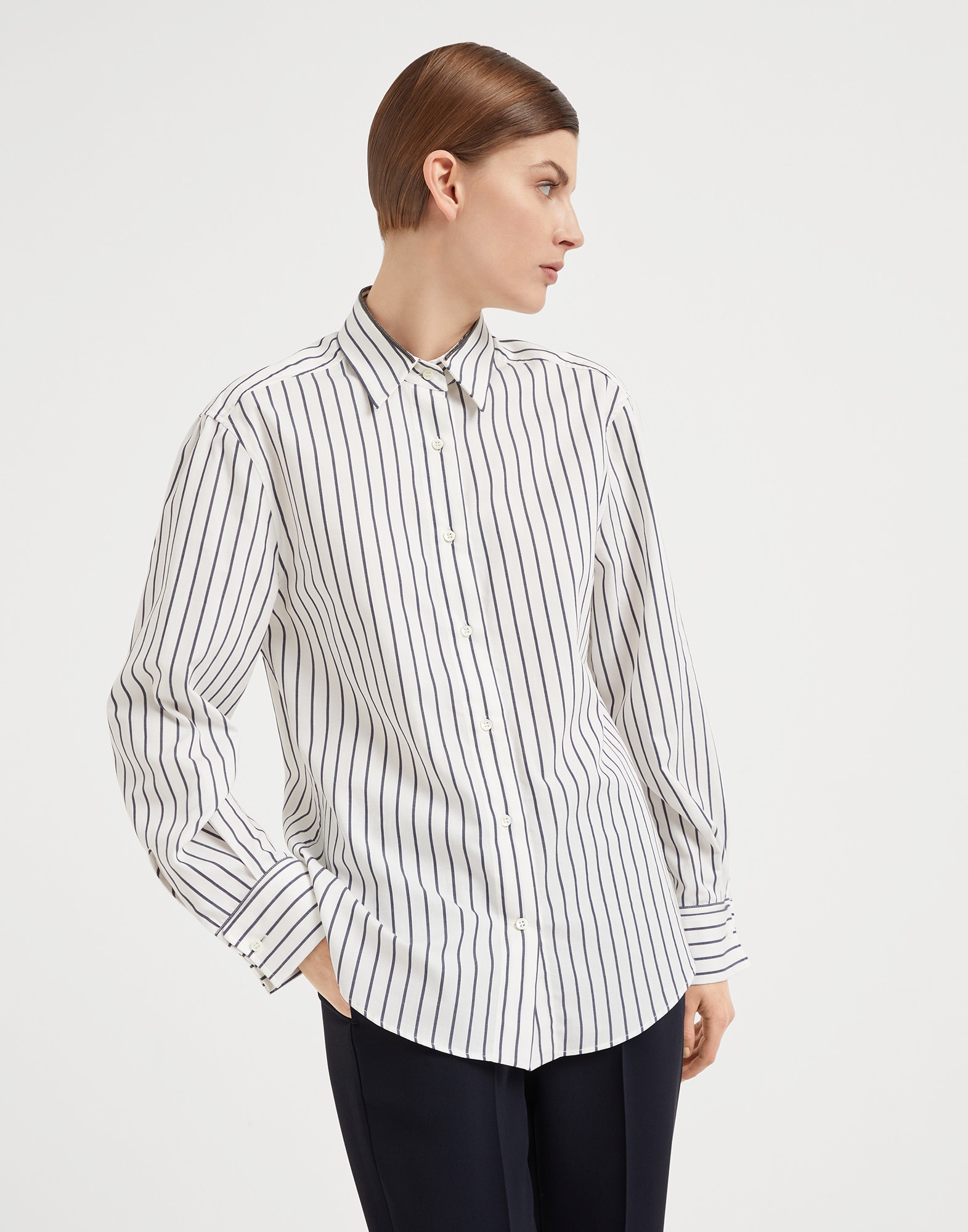 Striped cotton twill shirt