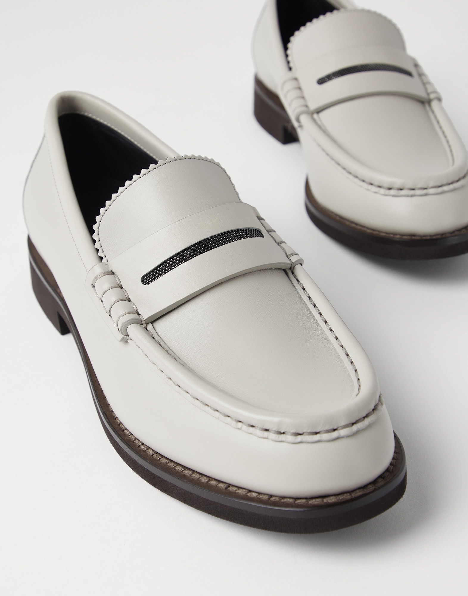 Penny Loafer with monili Ivory Woman - Brunello Cucinelli