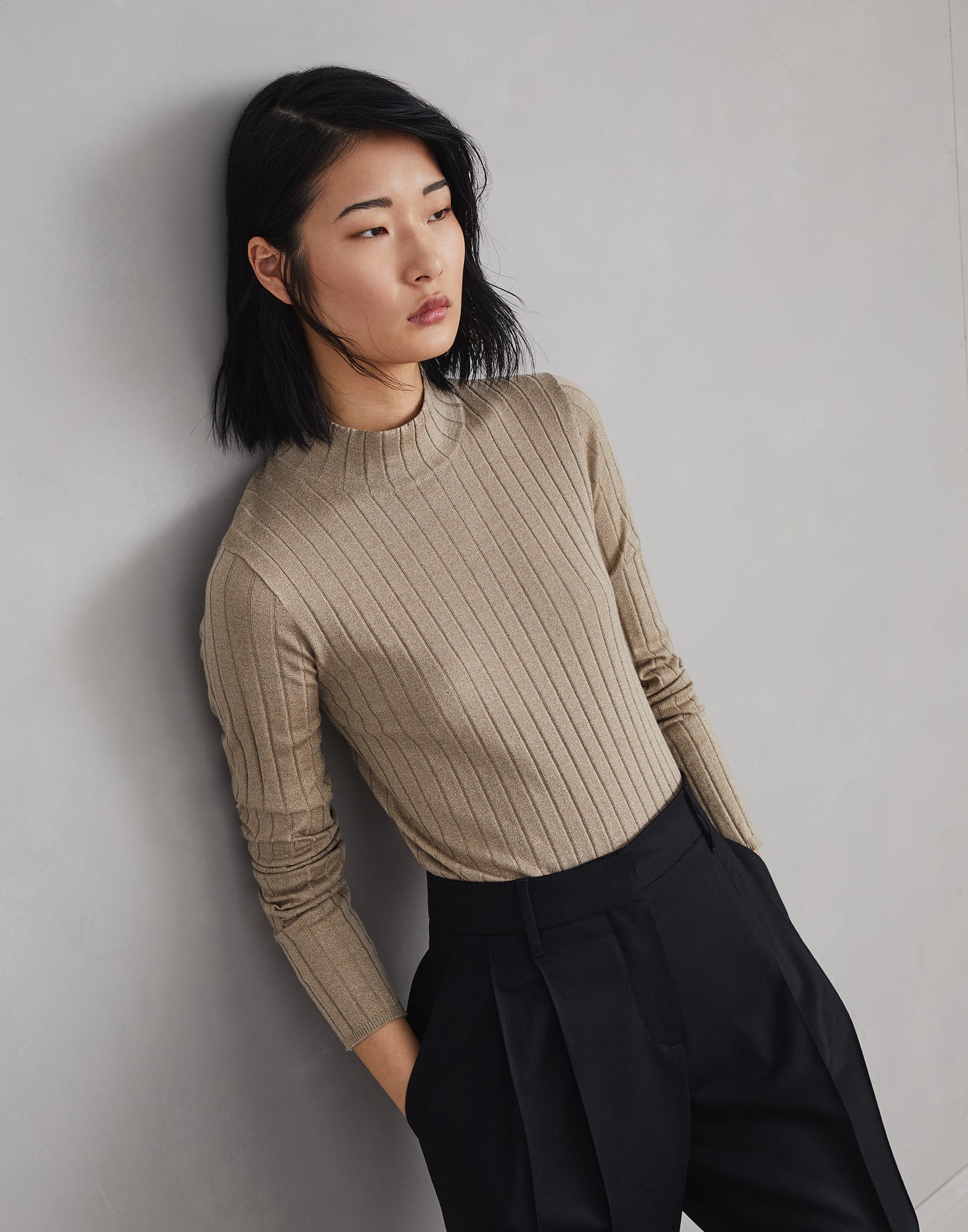 希少 黒入荷！ neck mock Ribbed sweater Woman for (242M41862204C960901) トップス