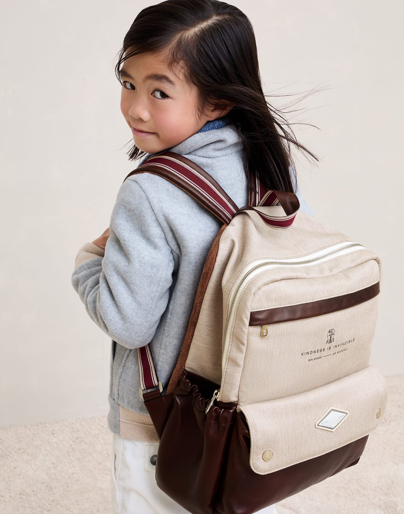 Backpack with patch Light Brown Boys - Brunello Cucinelli