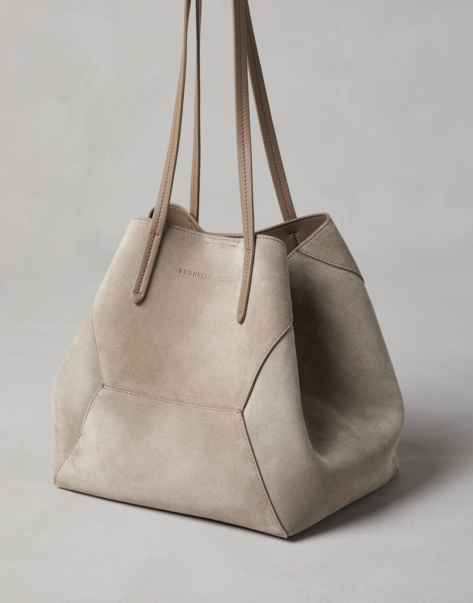 Suede shopper bag Light Grey Woman - Brunello Cucinelli