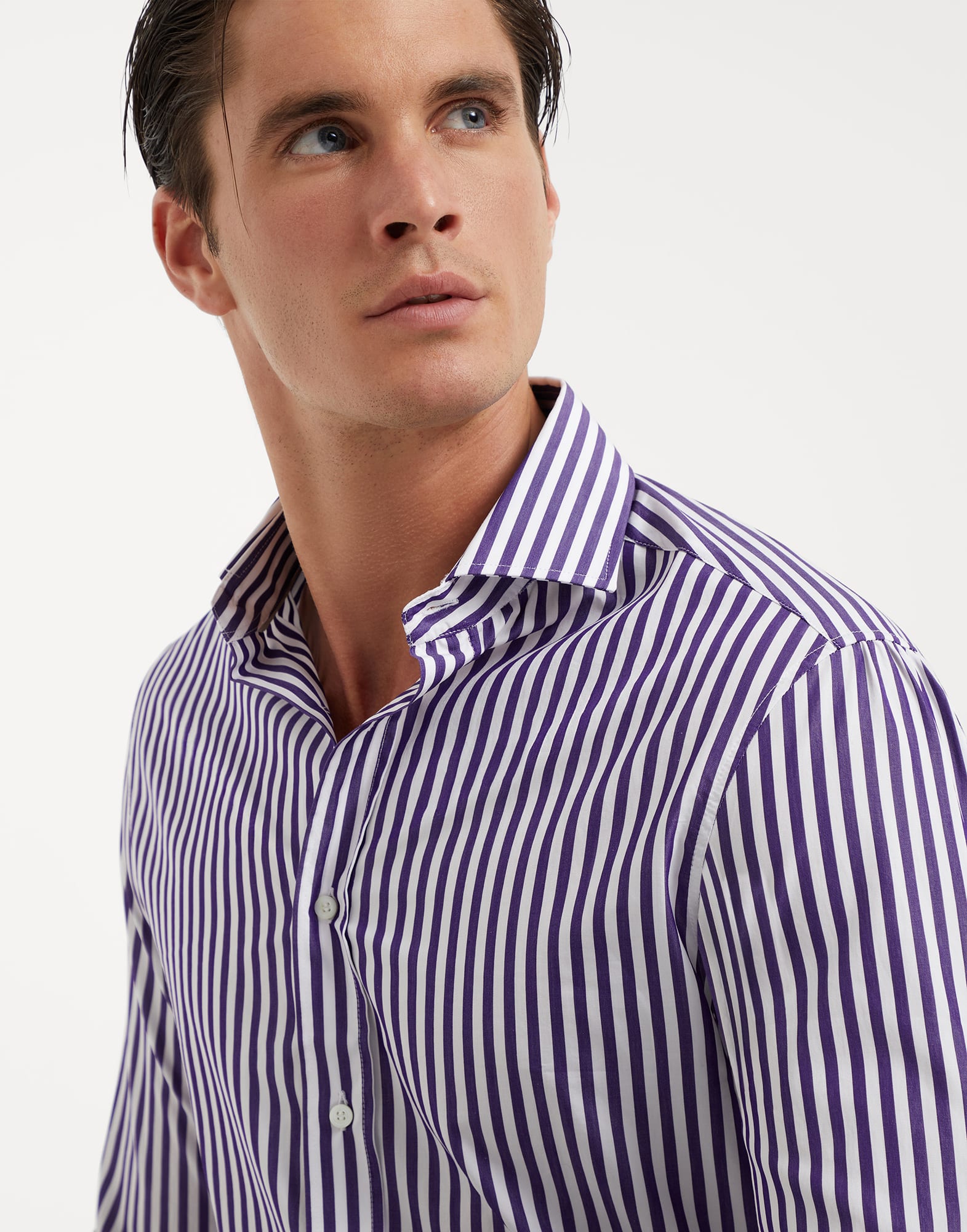 Striped poplin shirt Purple Man - Brunello Cucinelli