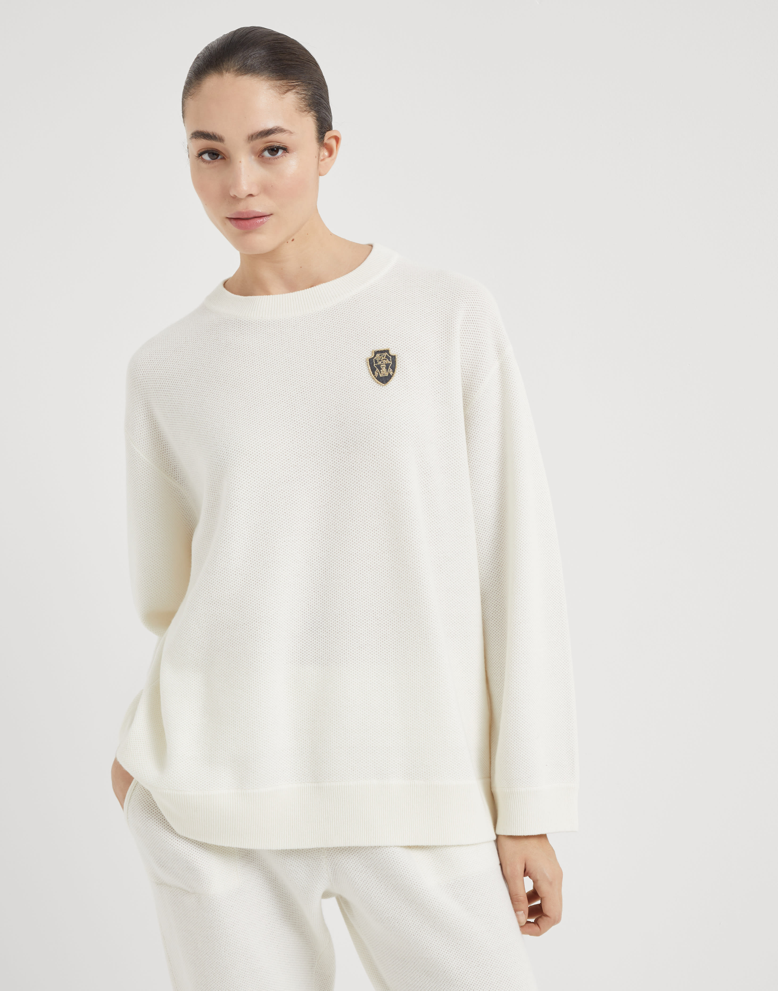 Pullover in Wabenmuster mit Logo