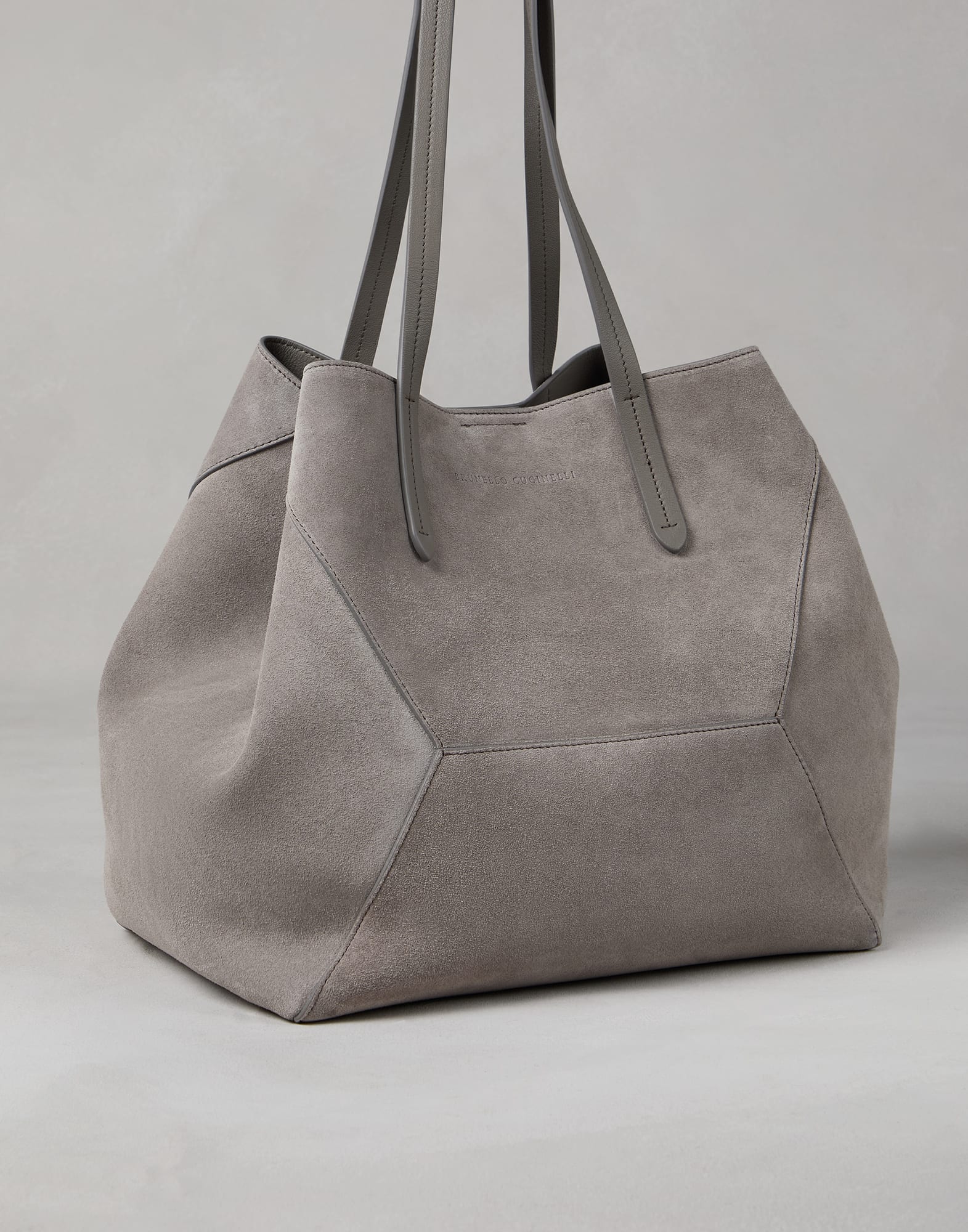 Suede shopper bag Light Grey Woman - Brunello Cucinelli