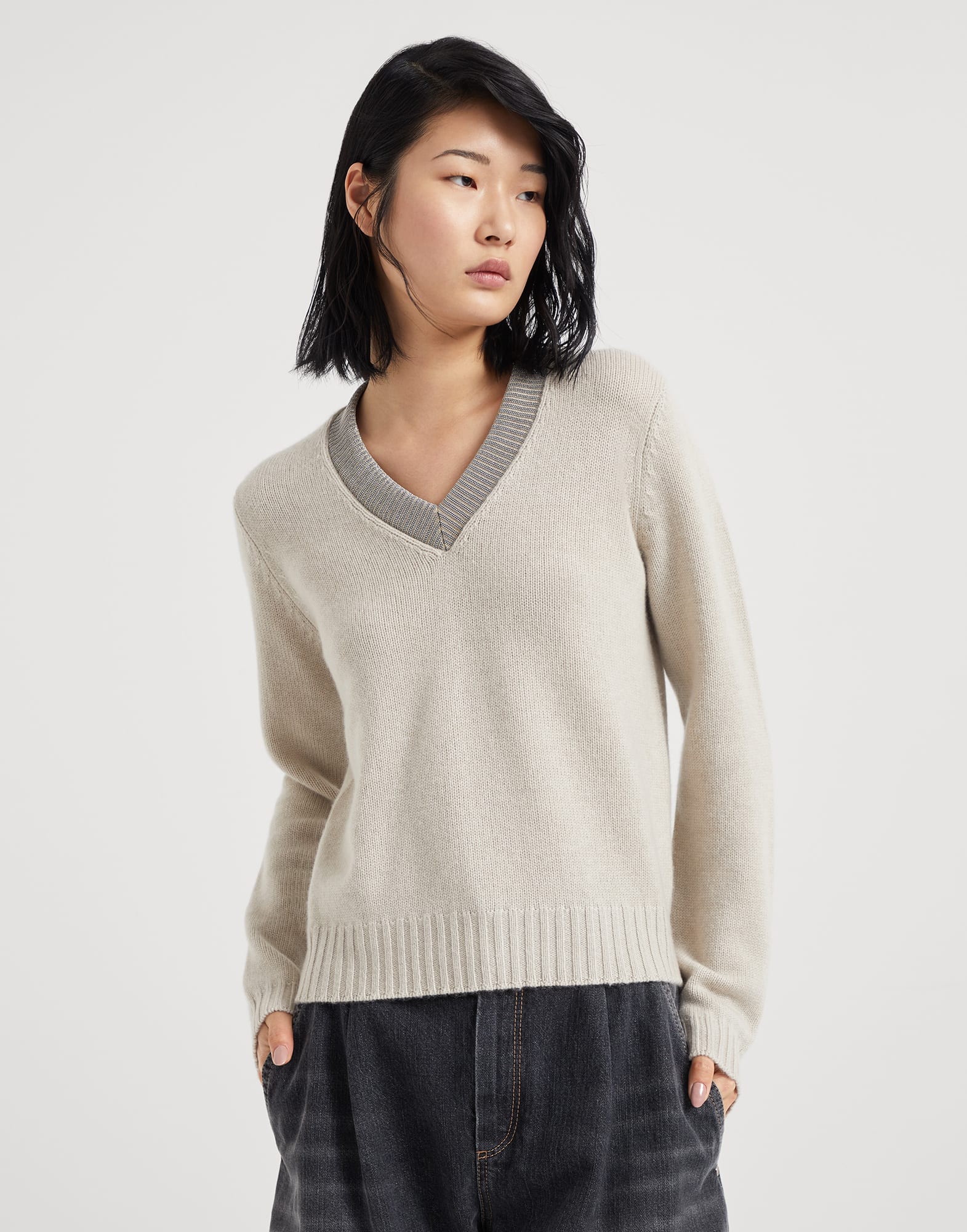 Cashmere sweater with monili