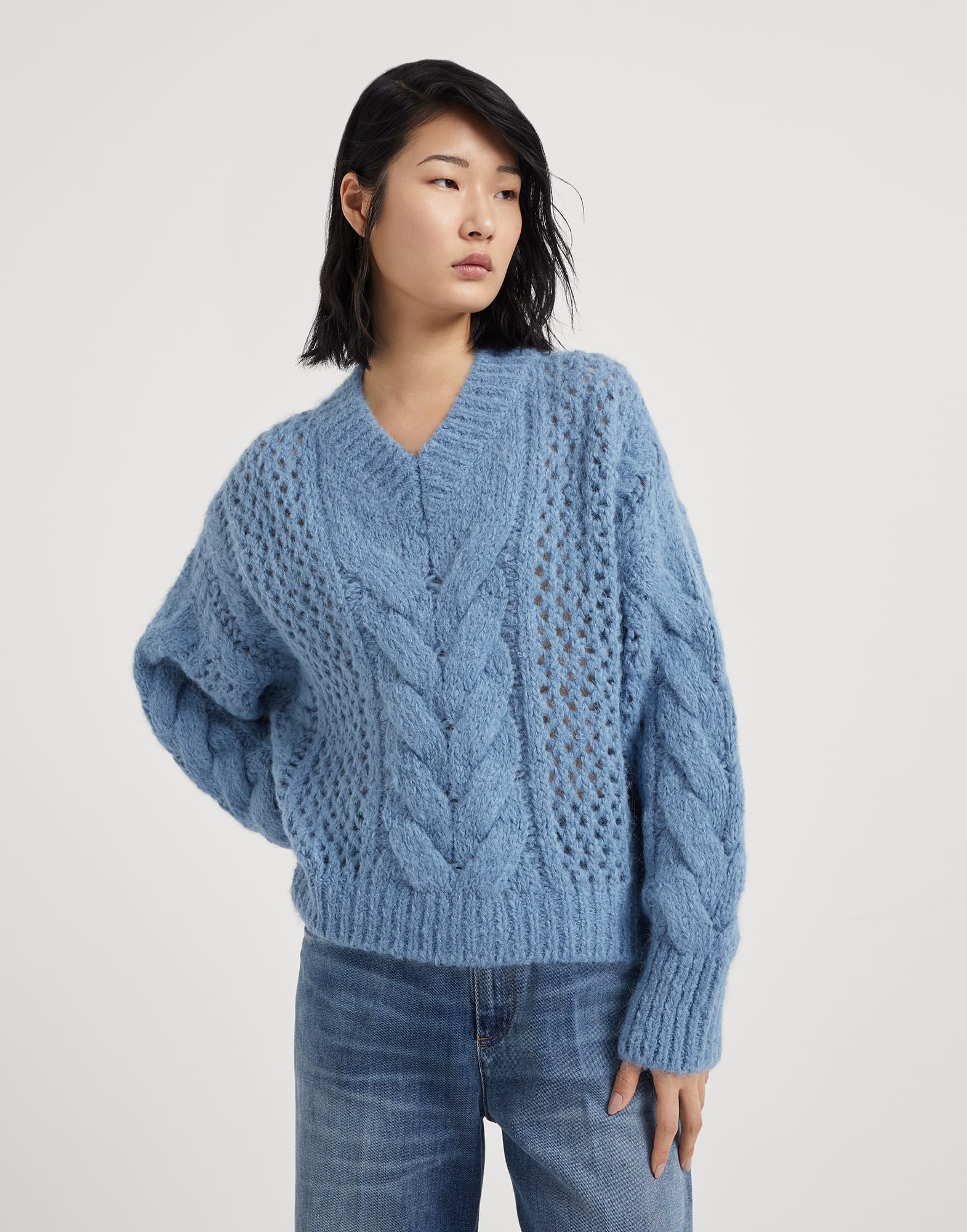 Cable & Net sweater with monili