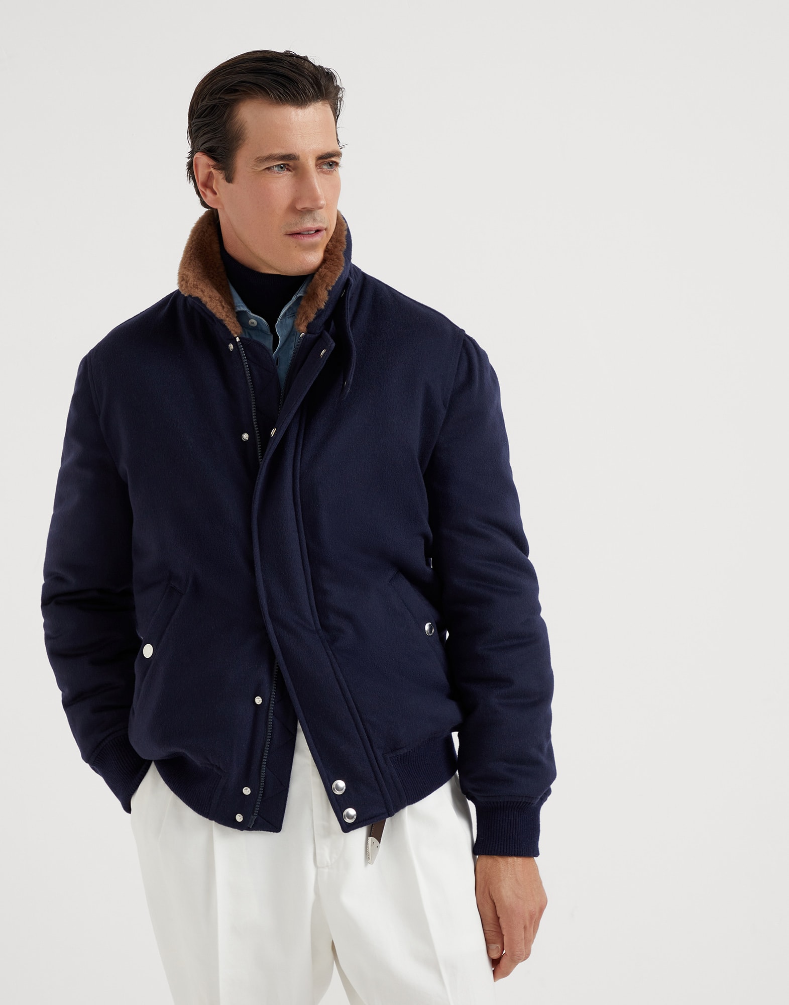 Navy blue aviator jacket on sale