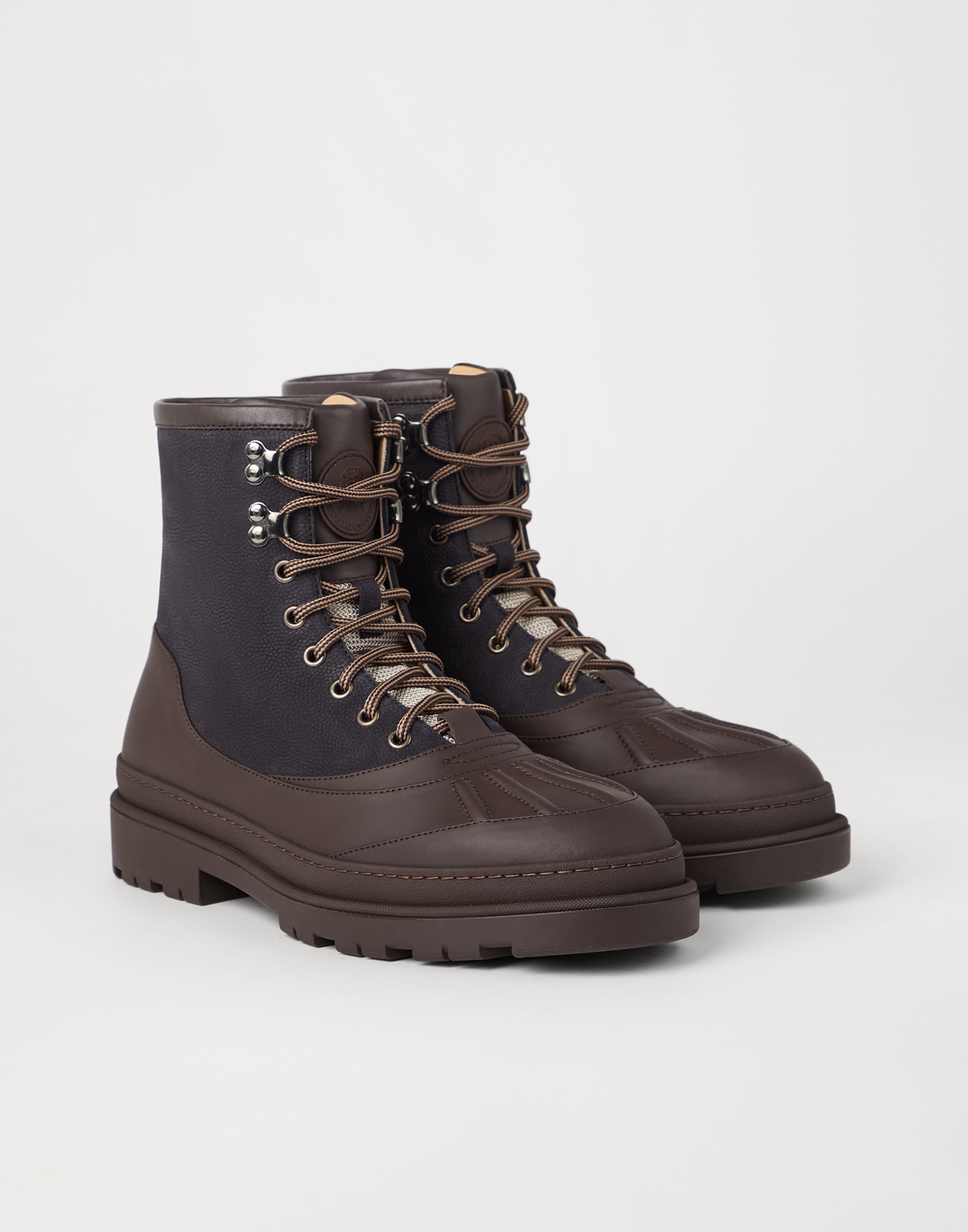 Brunello Cucinelli Suede Calfskin and rubber effect Calfskin Duck Boots Blue 43