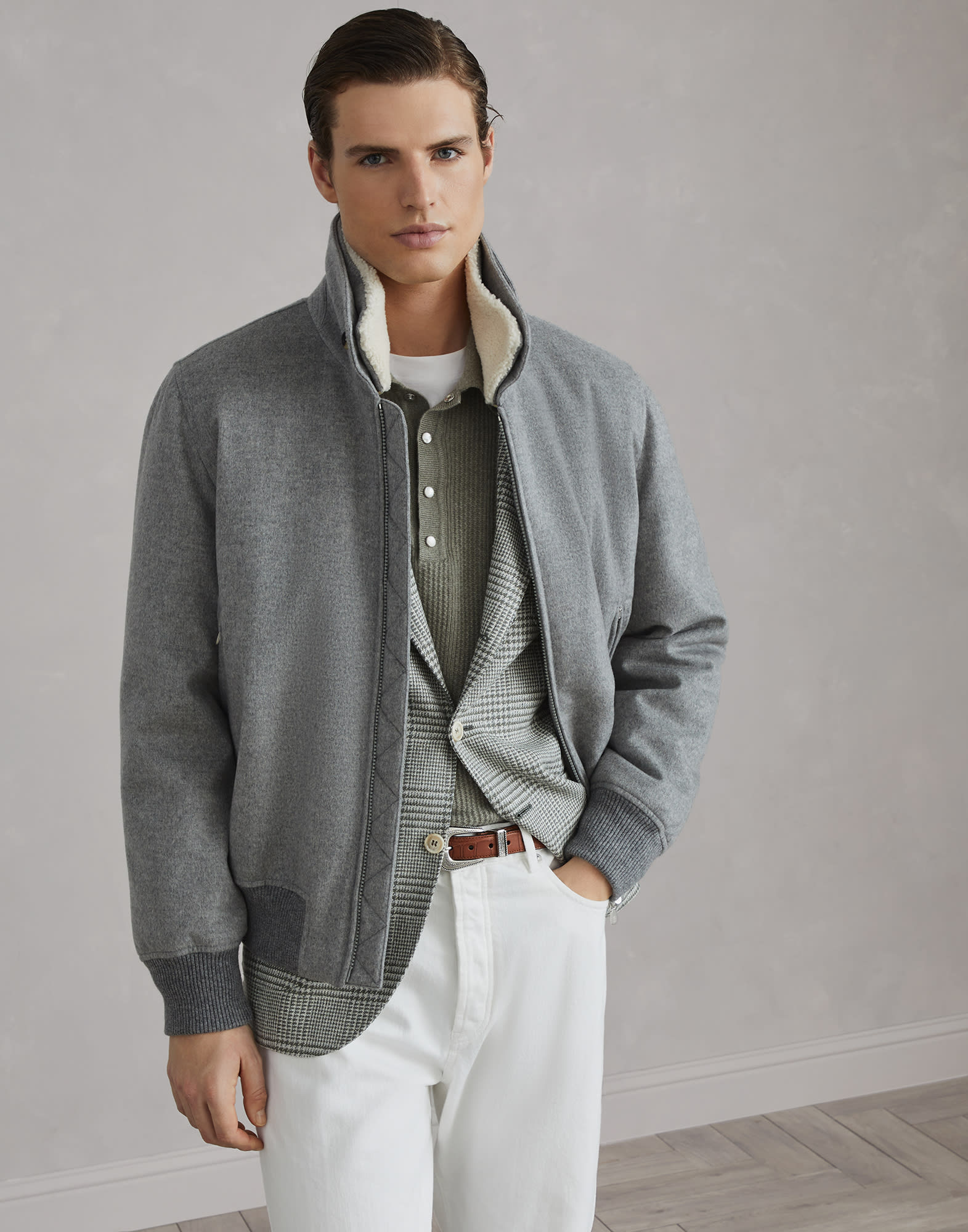 Cashmere beaver bomber jacket 242MM4006889 for Man Brunello Cucinelli