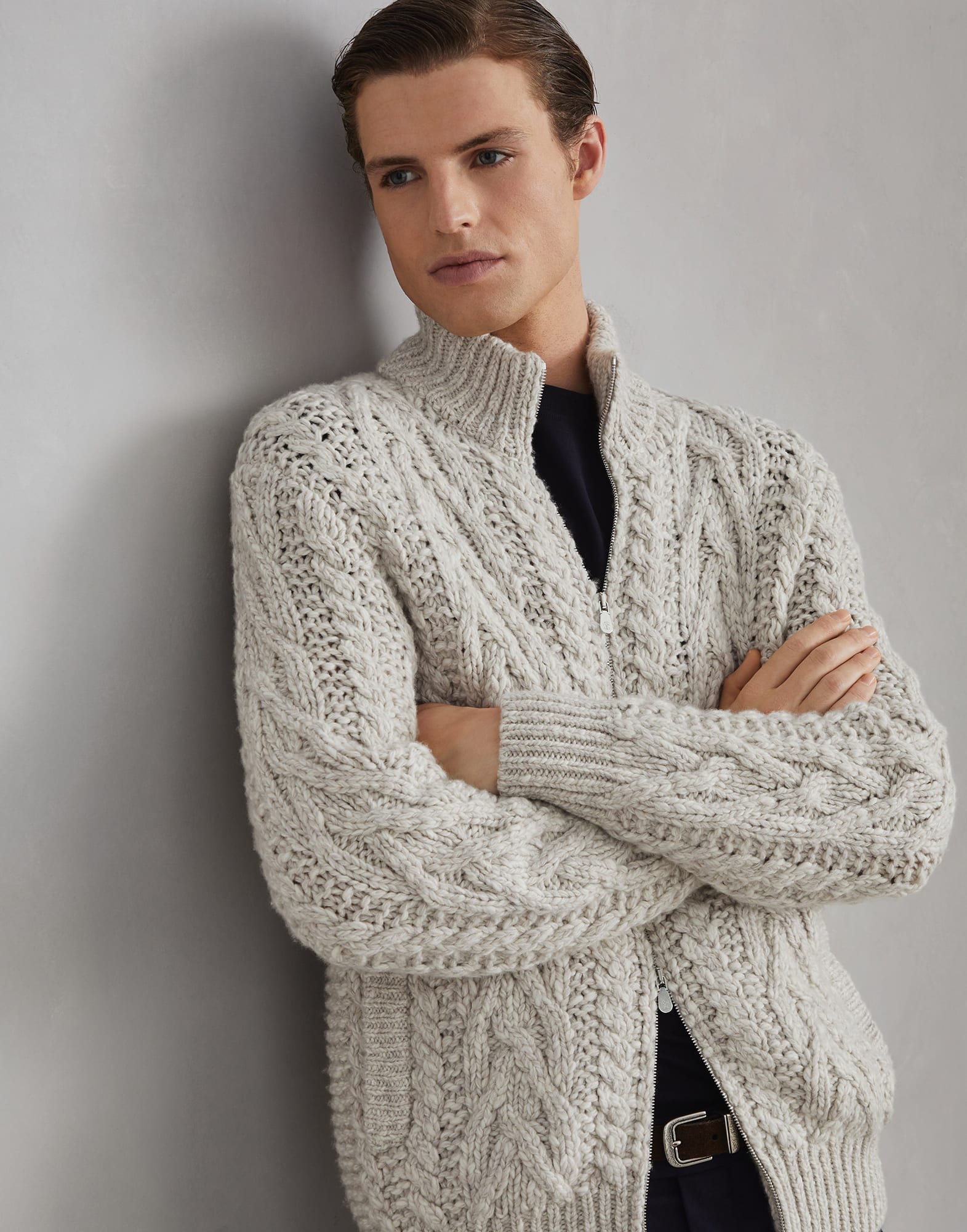Cable knit cardigan (242M26301106C4145) for Man | Brunello