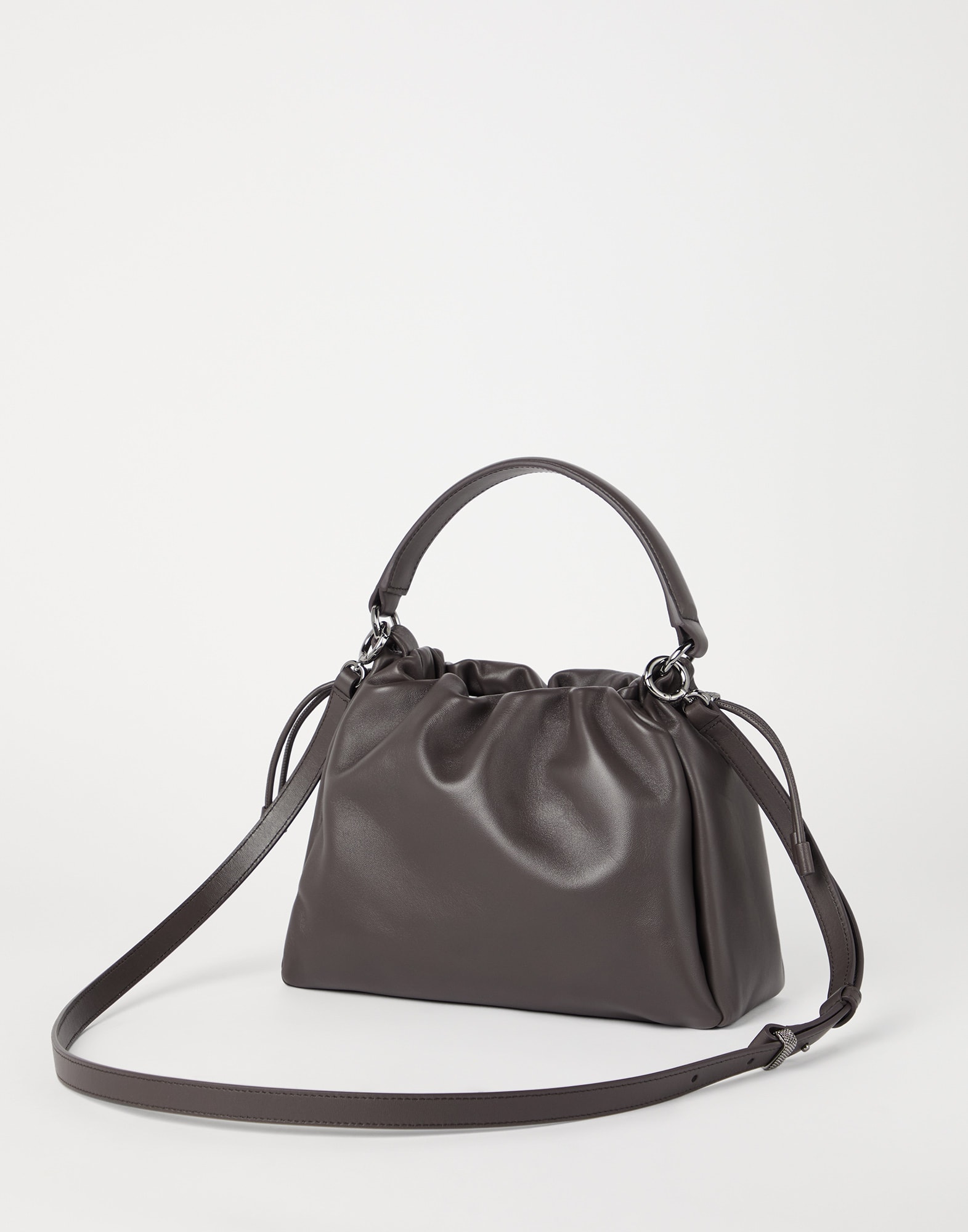 Grey leather bucket bag shop