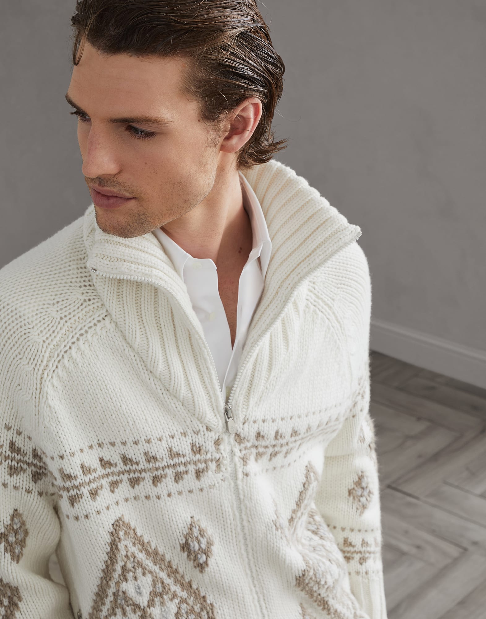 Cashmere Jacquard cardigan (242MA2301406CII73) for Man
