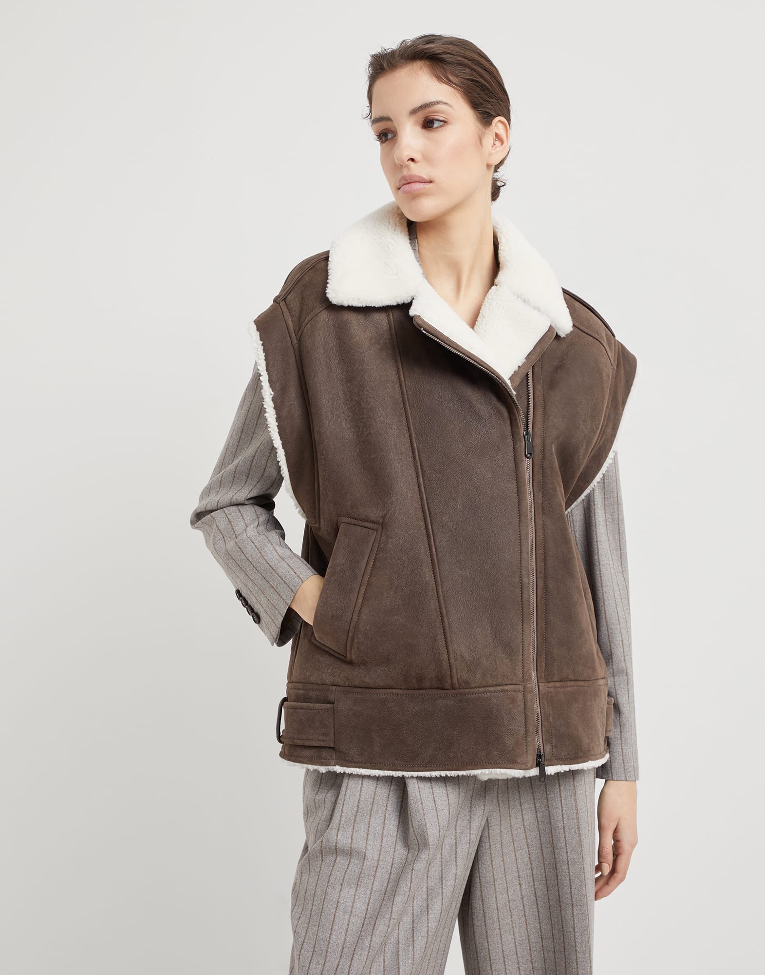 Brunello cucinelli shearling jacket cheap