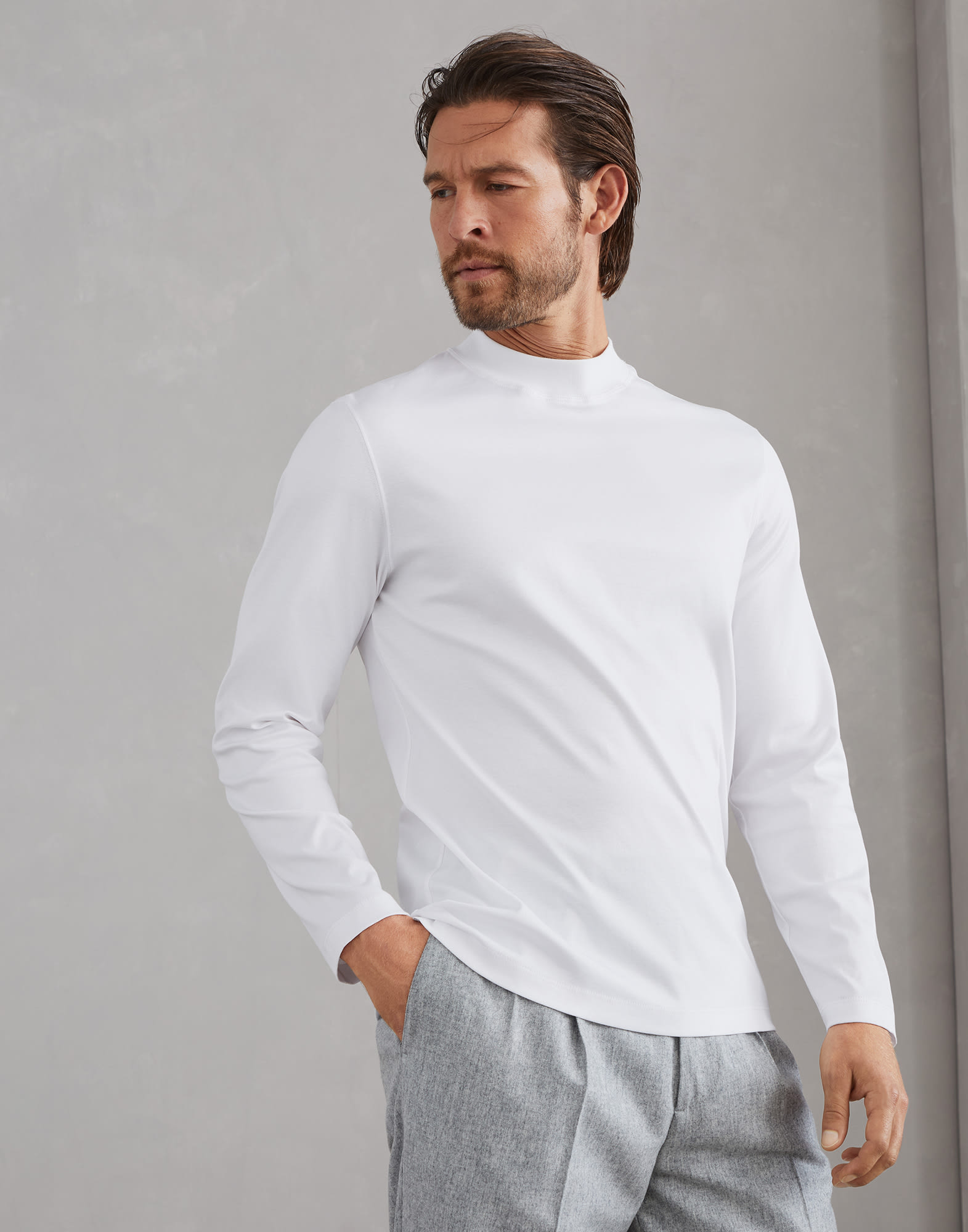 Crew Neck Mens Mock Neck Long Sleeve Shirt Men's Fleece Stretch