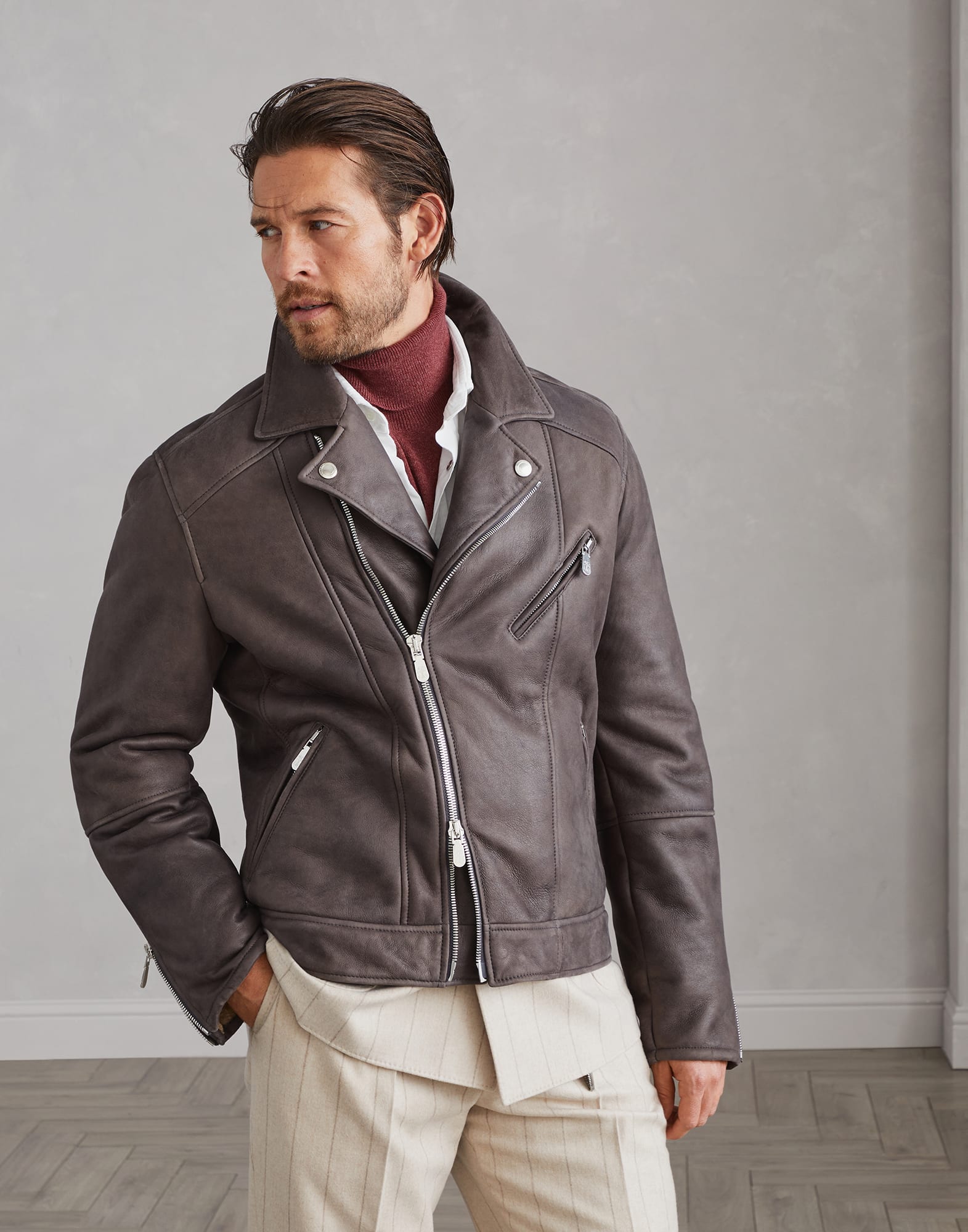 Shearling biker jacket