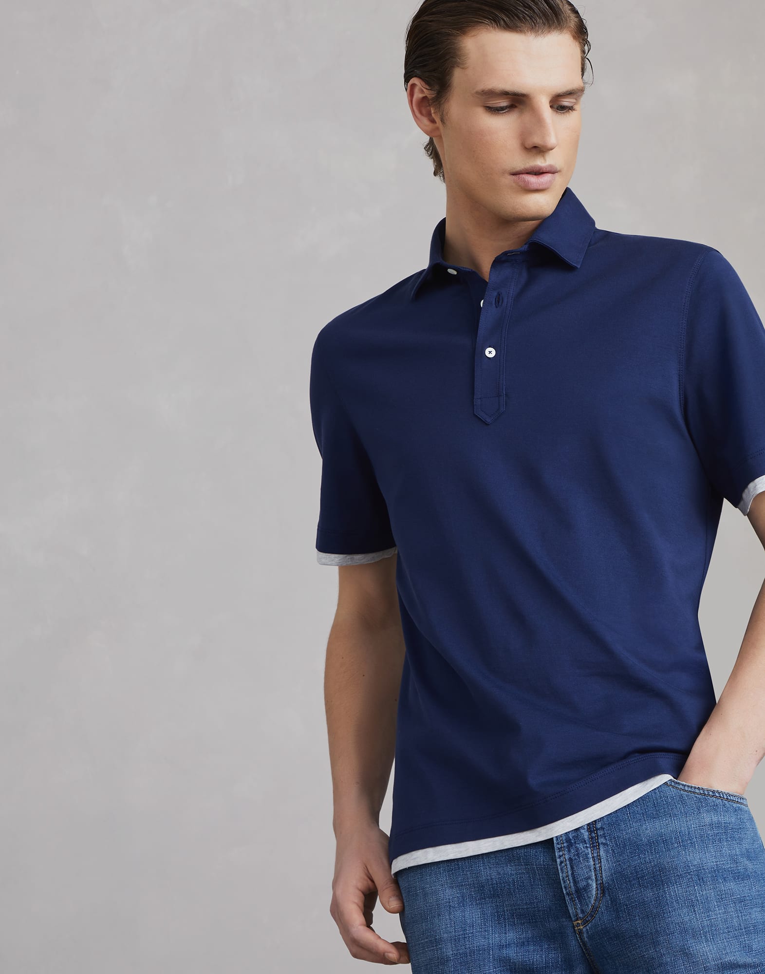 ブルネロクチネリ レイヤードポロシャツ イタリア製 メンズ 高級 ブルネロクチネリ レイヤードポロシャツ イタリア製 メンズ 高級