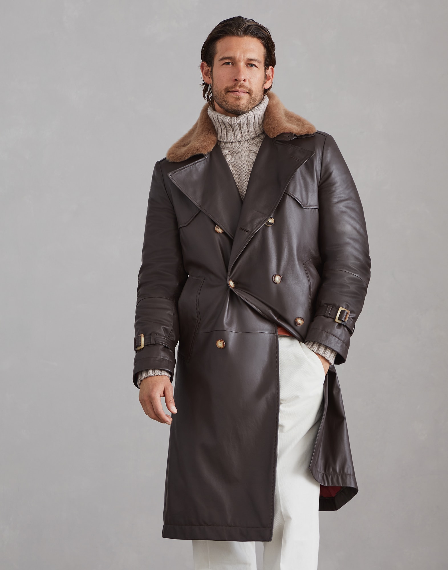 Padded calfskin trenchcoat