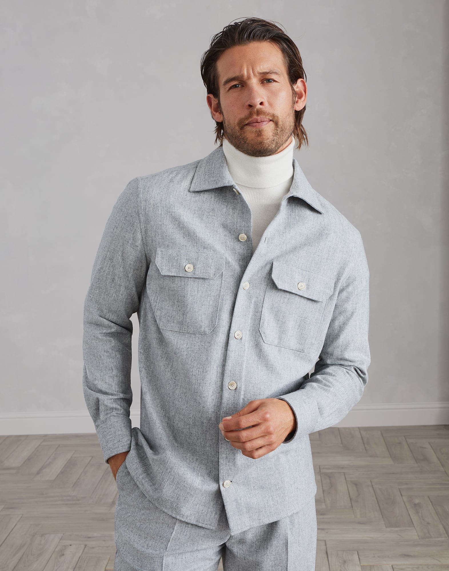 Virgin wool flannel overshirt