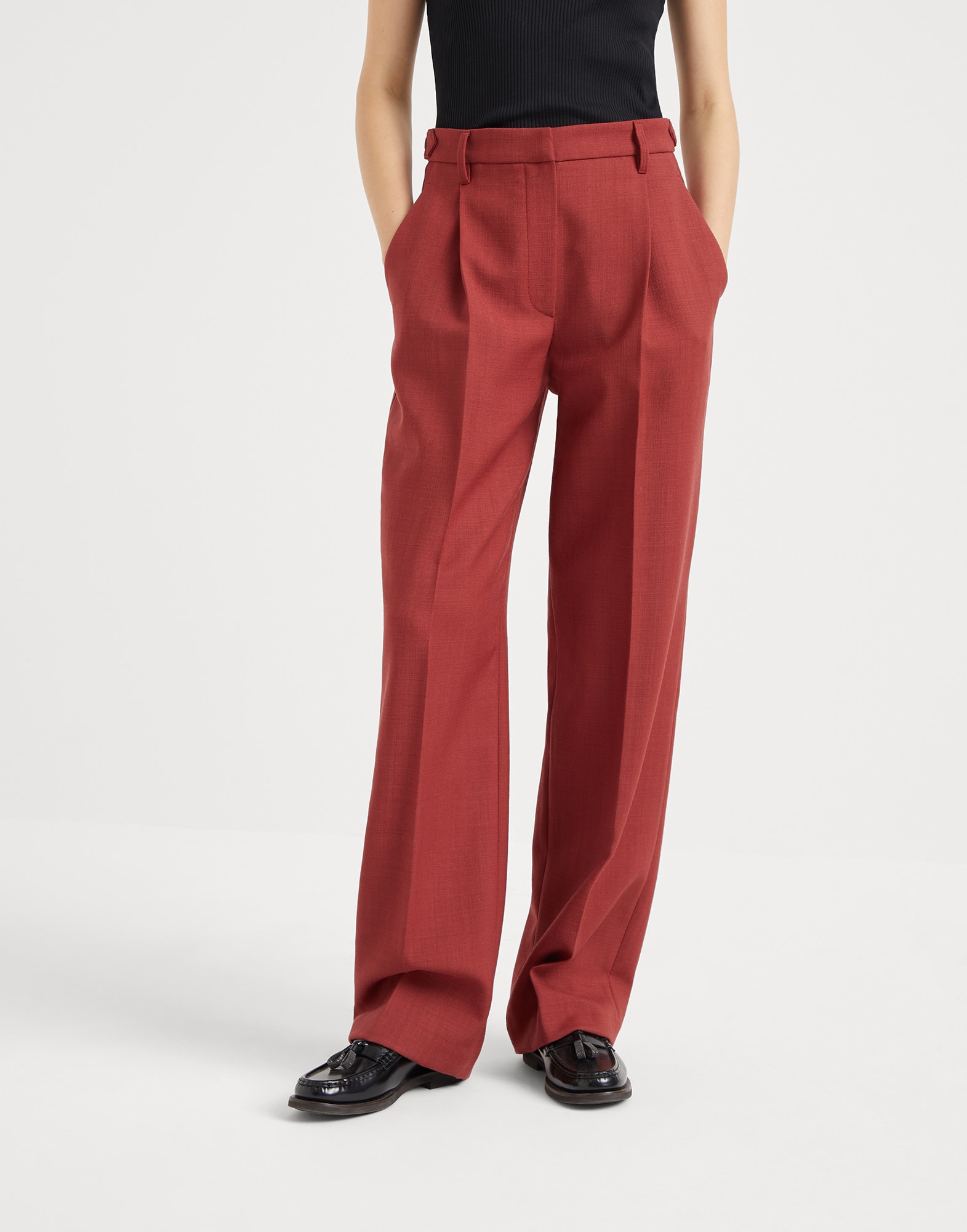 Pantalone Relaxed Tailored Rosso Donna - Brunello Cucinelli