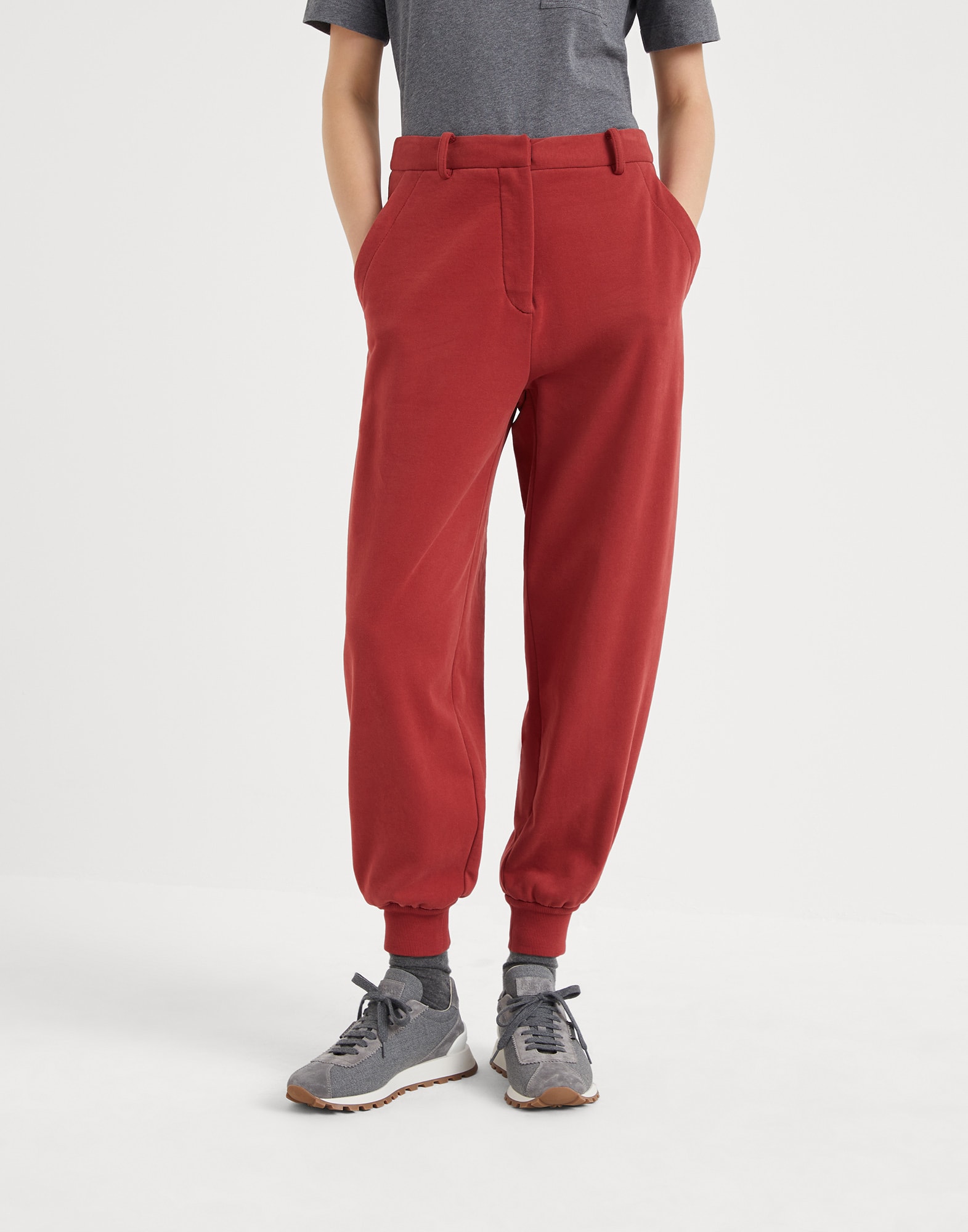 Smooth French terry trousers Red Woman - Brunello Cucinelli