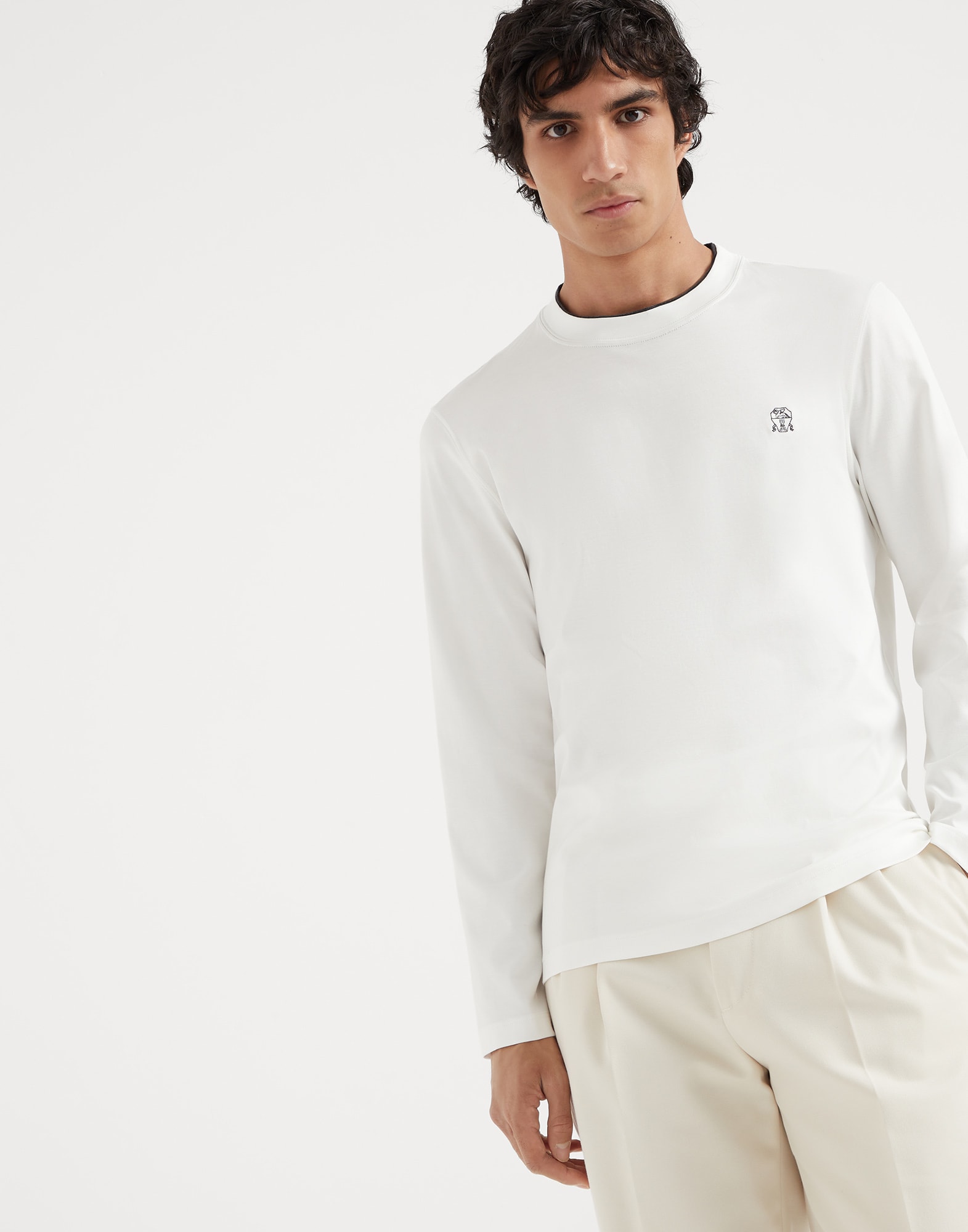 T-shirt with faux-layering Off-White Man - Brunello Cucinelli