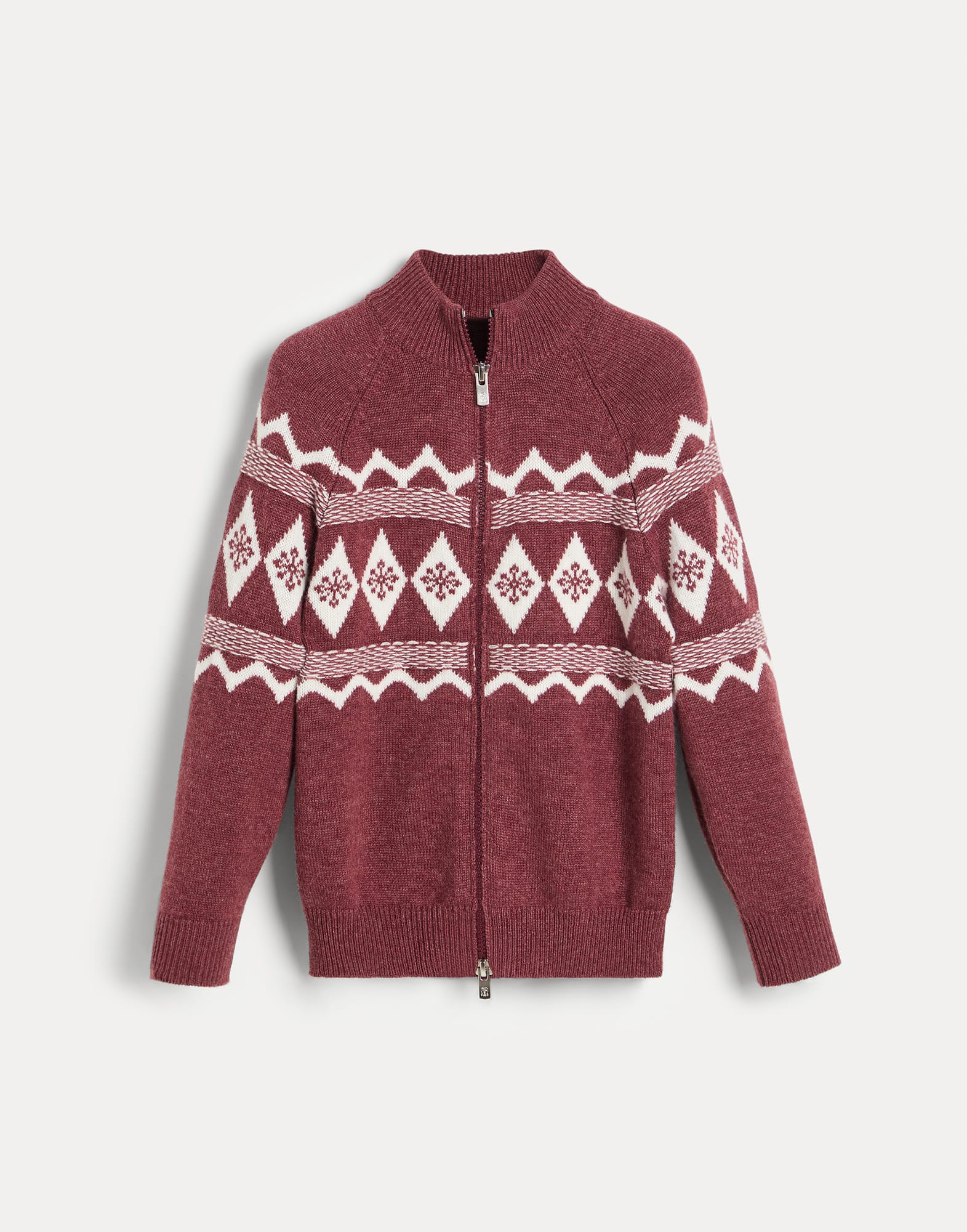 Cardigan Snowflake Jacquard Rosso Bambino - Brunello Cucinelli