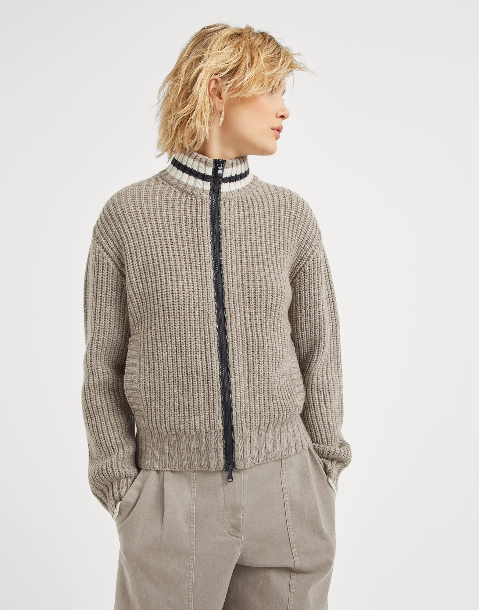 Cashmere cardigan Dove Grey Woman - Brunello Cucinelli