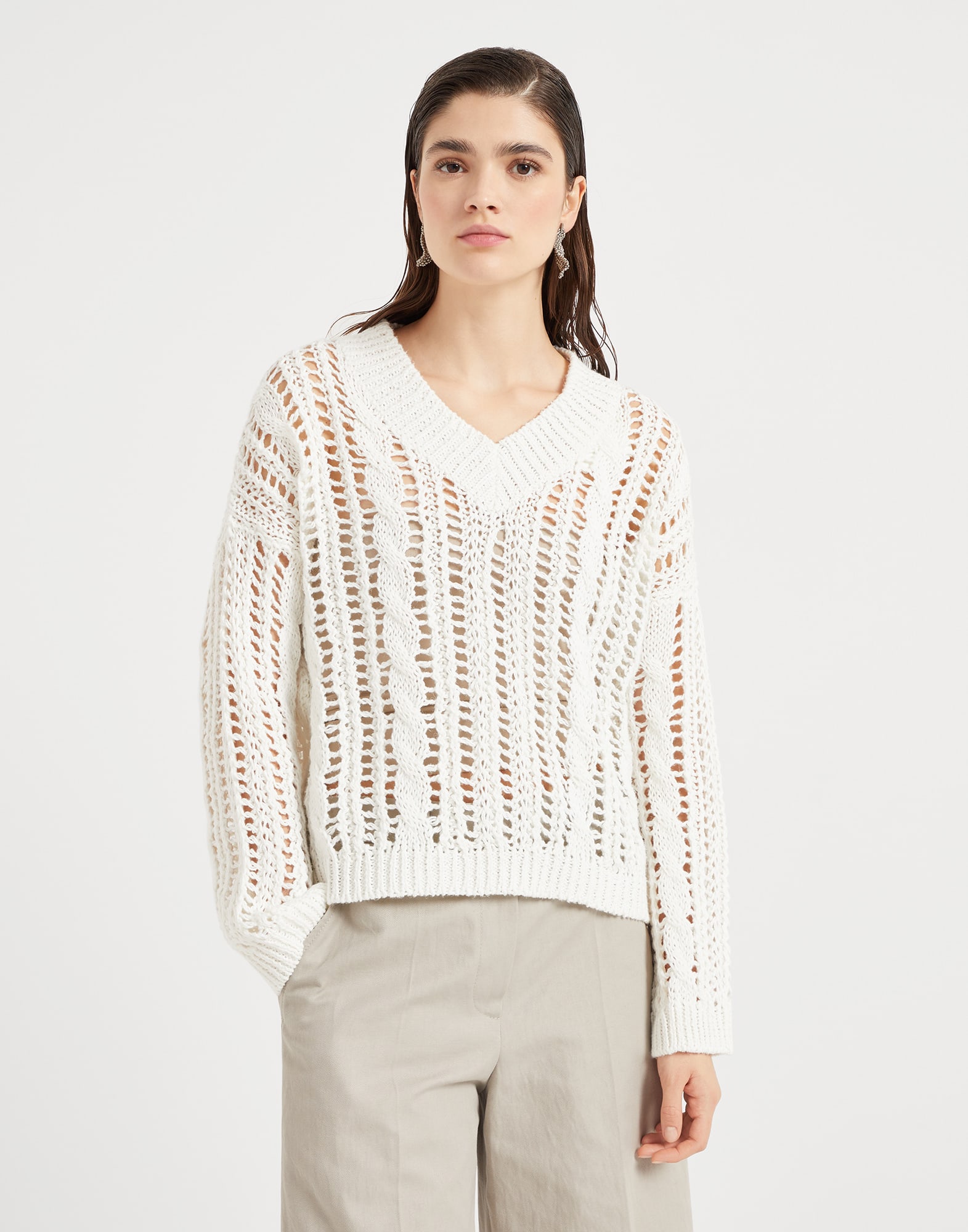 BRUNELLO CUCINELLI メッシュニット レディース 向け パナマ ケーブル&メッシュ セーター | Brunello