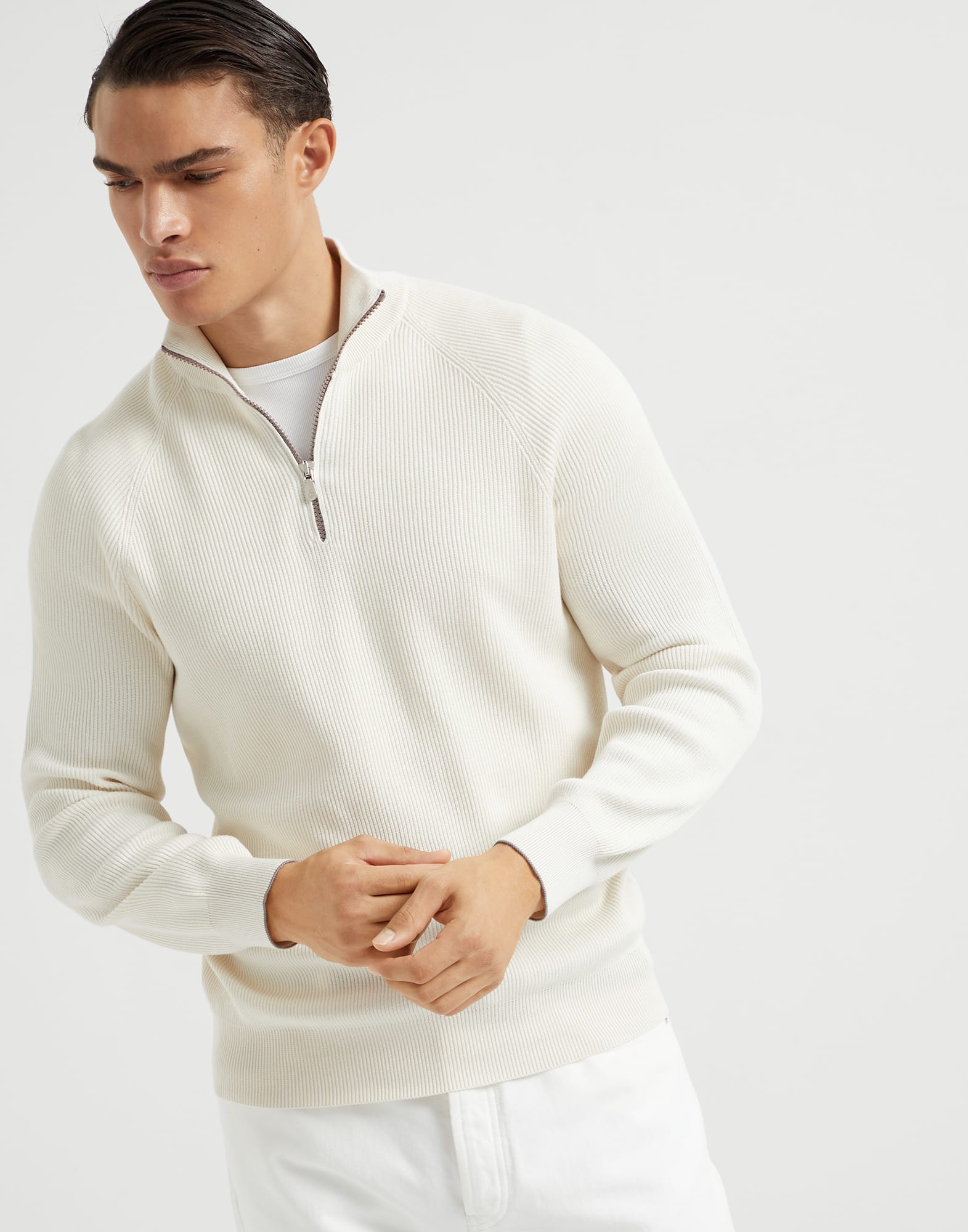 ブルネロクチネリコットンジップアップカーディガン54サイズ白 ブルネロクチネリコットンジップアップカーディガン54サイズ白