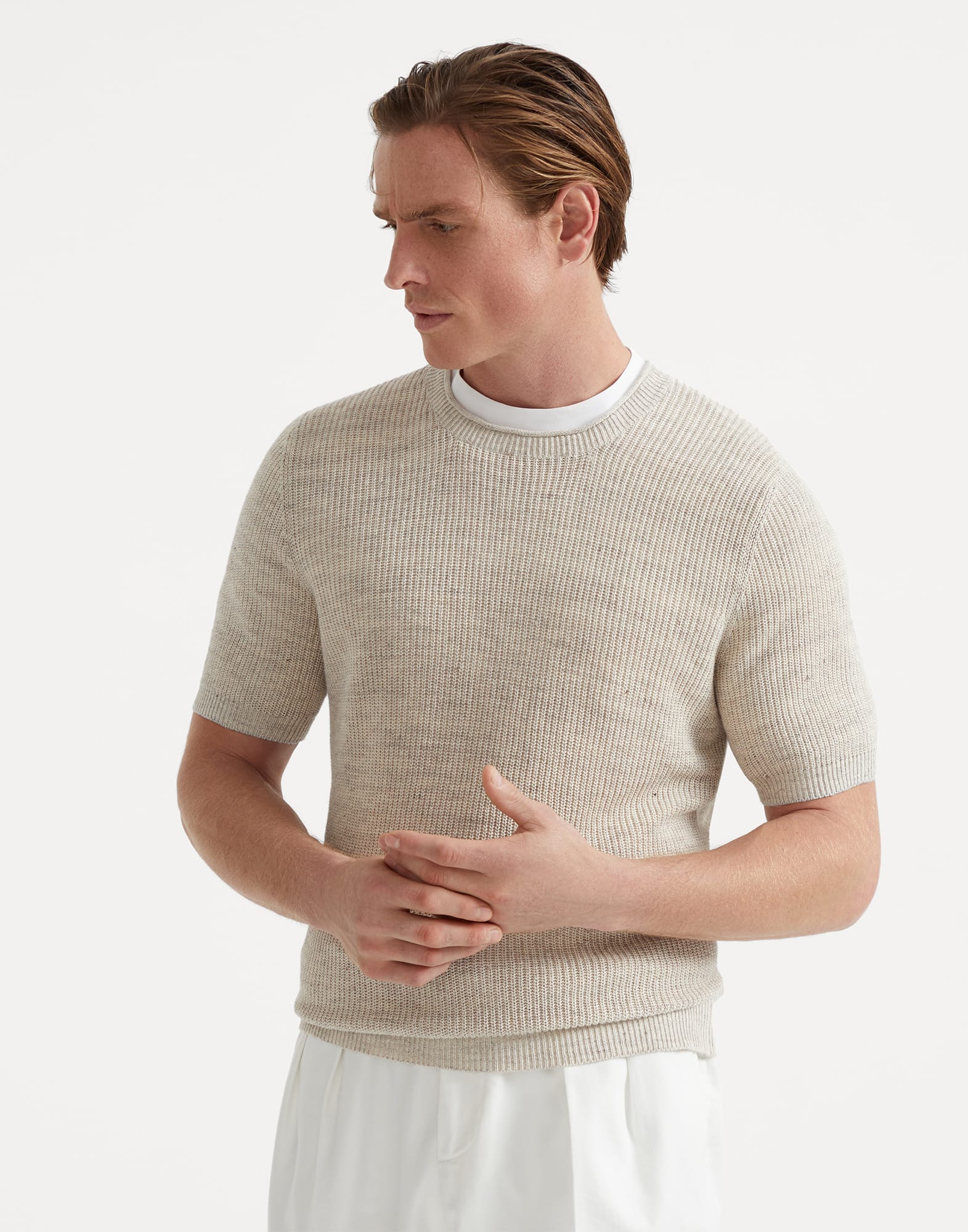 Linen and cotton T-shirt for Man in Yuta | Brunello Cucinelli Linen and cotton T-shirt for Man in Yuta | Brunello Cucinelli