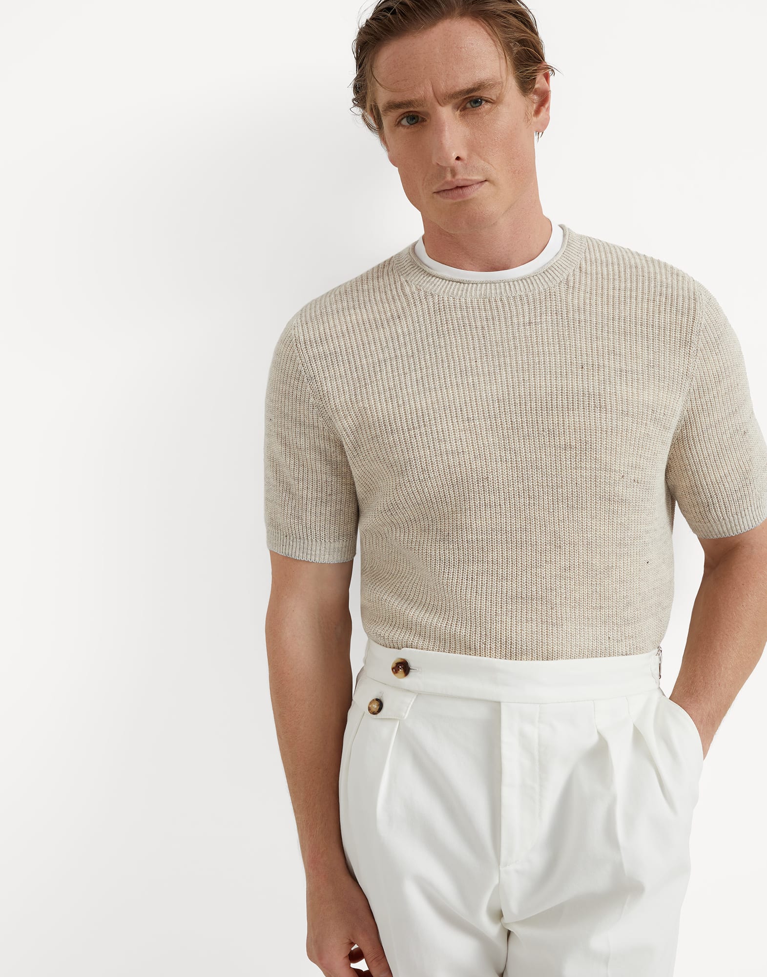 Linen and cotton T-shirt for Man in Yuta | Brunello Cucinelli Linen and cotton T-shirt for Man in Yuta | Brunello Cucinelli