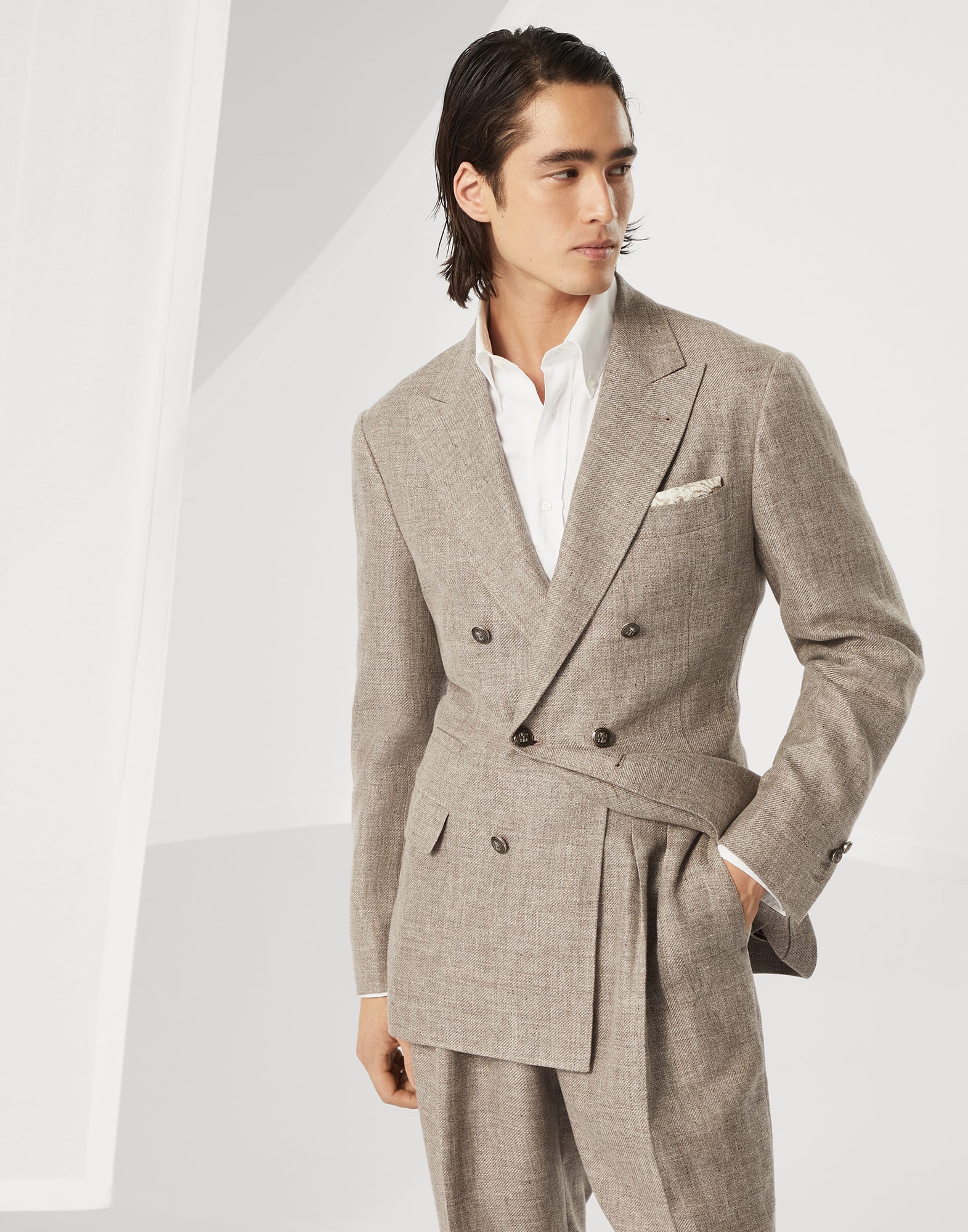 【BRUNELLO CUCINELLI】 Diagonal twill unconstructed blazer for Man in Bark